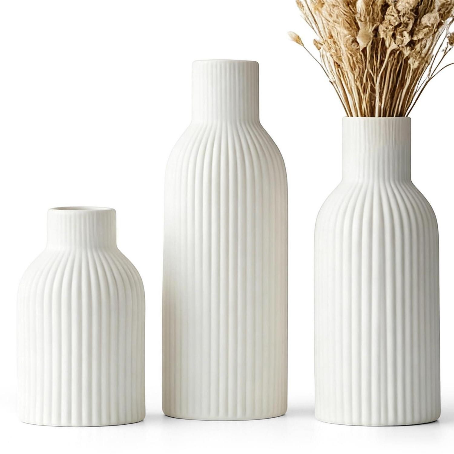 LuxusKollektion Dekovase Vasen-Set Keramik Weiß 3 Stück Modern Boho (1 St)