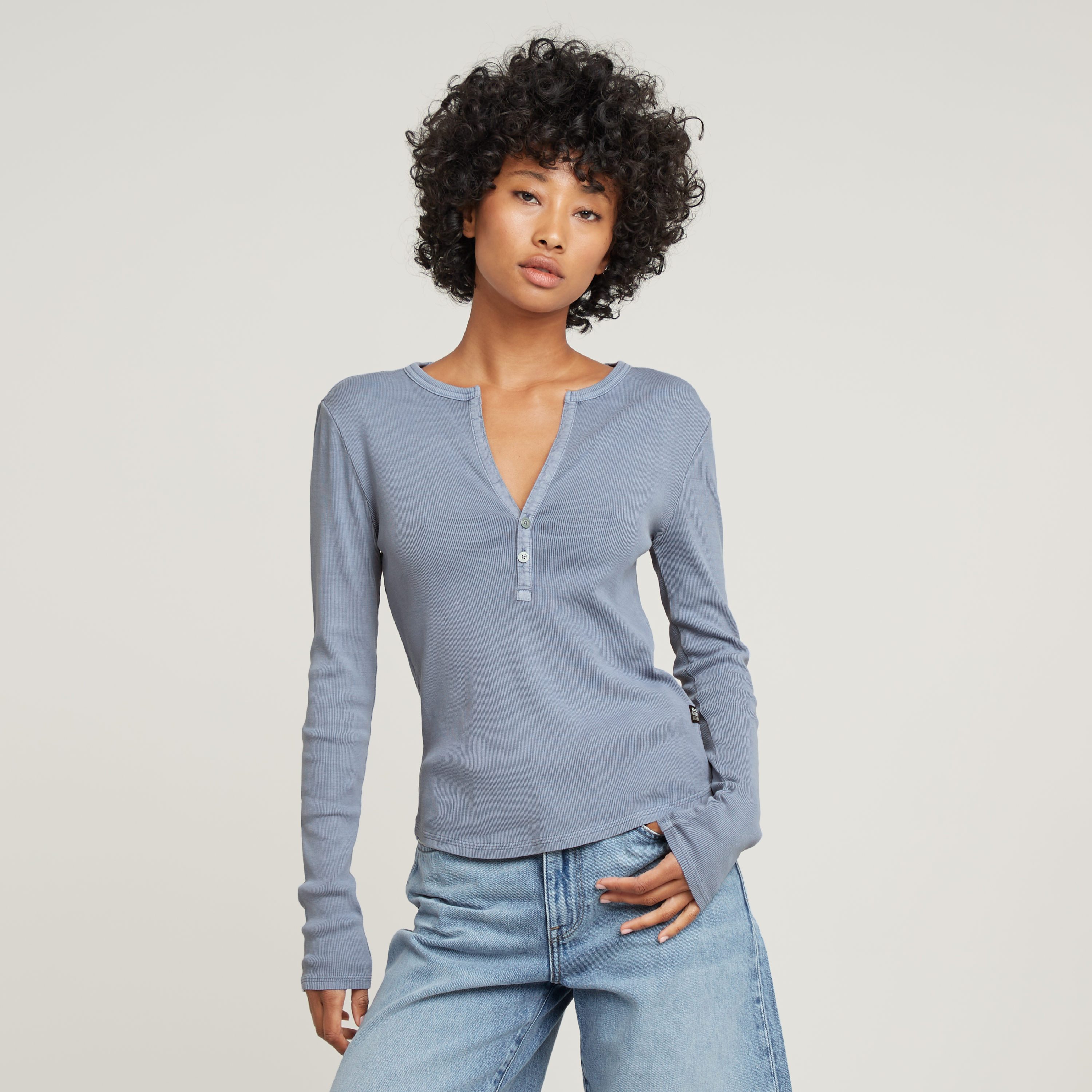 Langarmshirt Deep v slim
