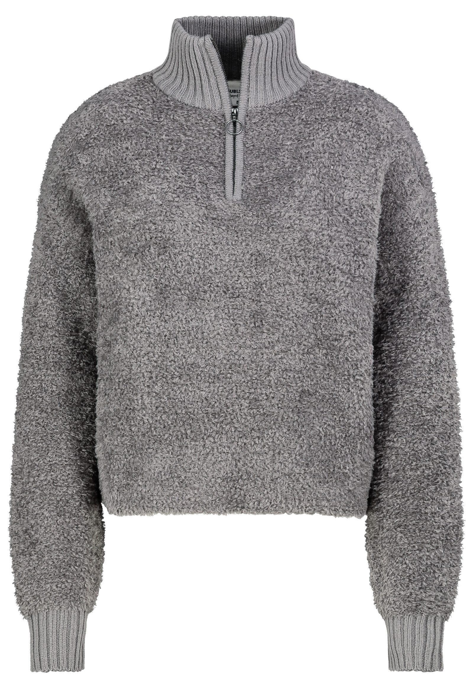 SUBLEVEL Strickpullover Damen Strickpullover Troyer Bouclé-Garn, Halber Reißverschluss, Überschnittene Schultern