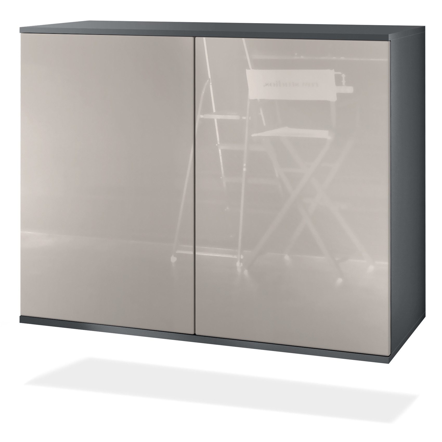 Vladon Kommode Skadu V3 (Moderner Küchenschrank, mit 2 großen Türen), Anthrazit matt / Sandgrau Hochglanz (92,5 x 73.5 x 35)
