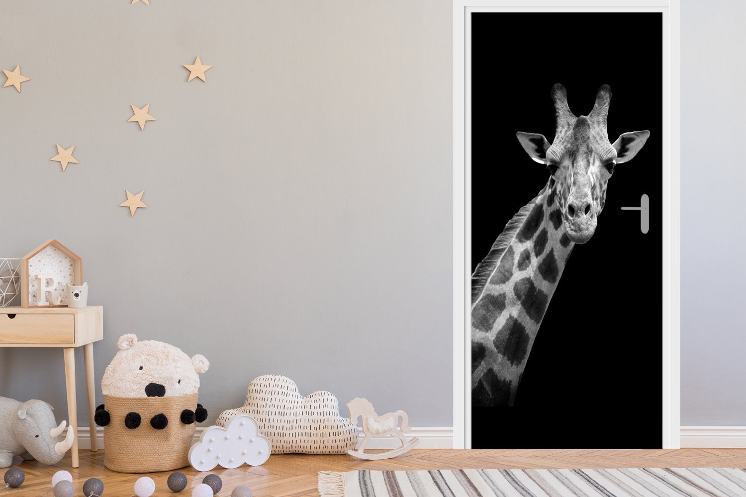 MuchoWow Türtapete Giraffe - Porträt, cm - für Fototapete Wildtiere Tür, Weiß Matt, Schwarz St), 75x205 (1 - bedruckt, - Türaufkleber