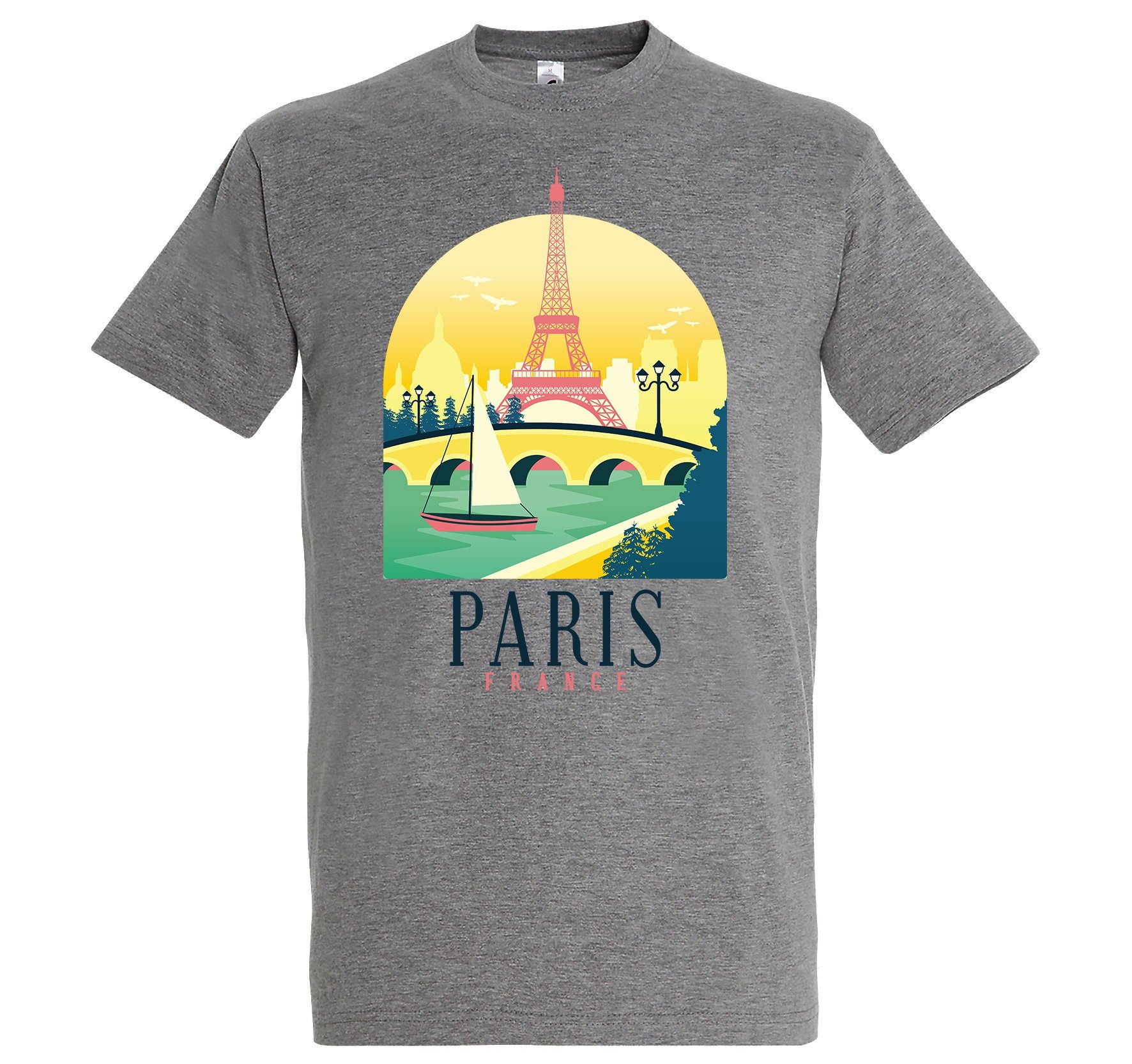 Paris modischem Frankreich T-Shirt Shirt Youth Grau Designz Herren Frontprint mit