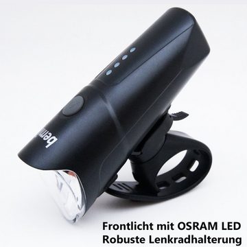 bemiX Fahrradbeleuchtung LED Fahrradlicht Set USB Akku Wiederaufladbar Fahrradbeleuchtung StVZO