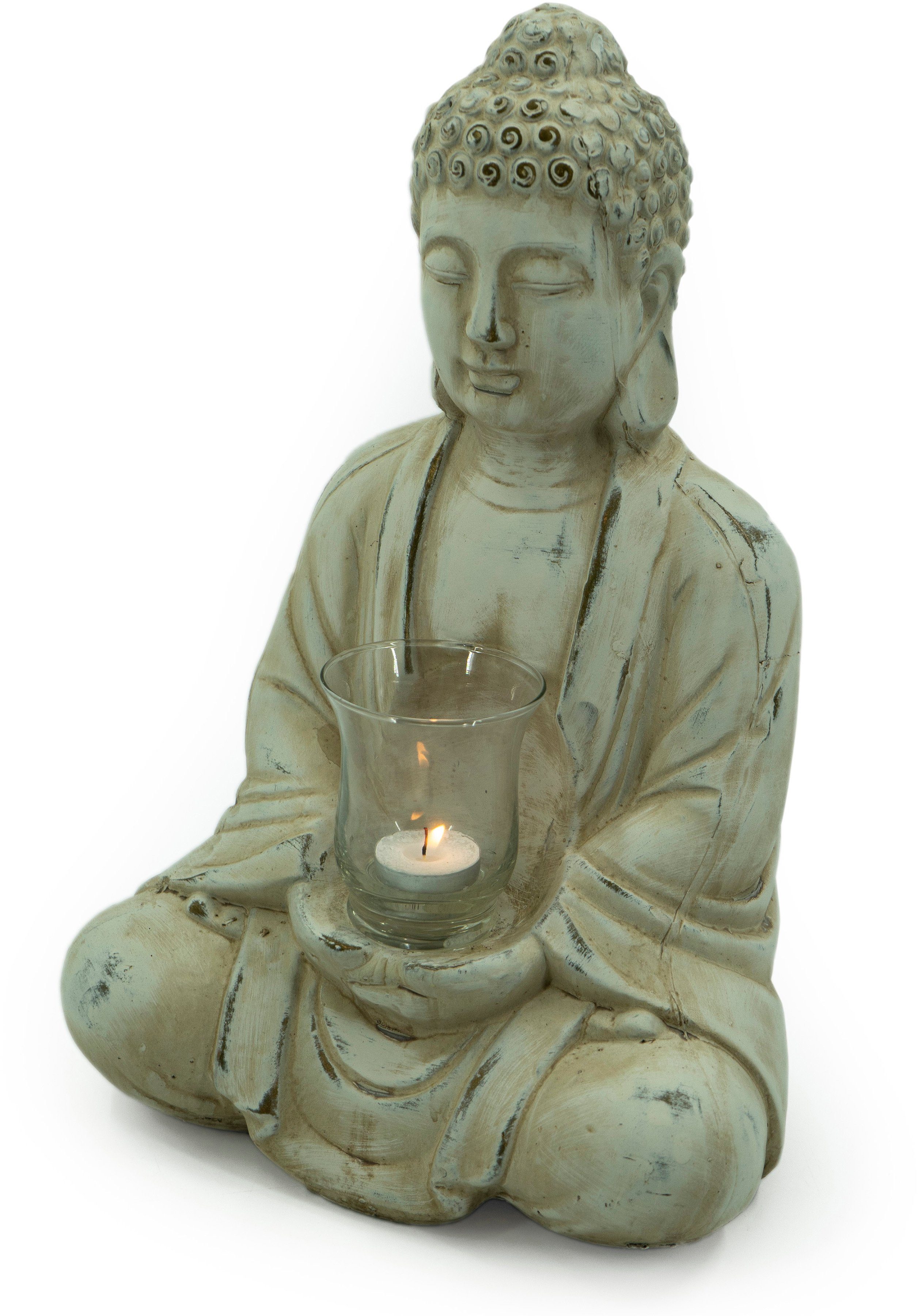 40 Buddha Höhe St), LIVING Teelichtglas, cm mit NOOR (1 Teelichthalter