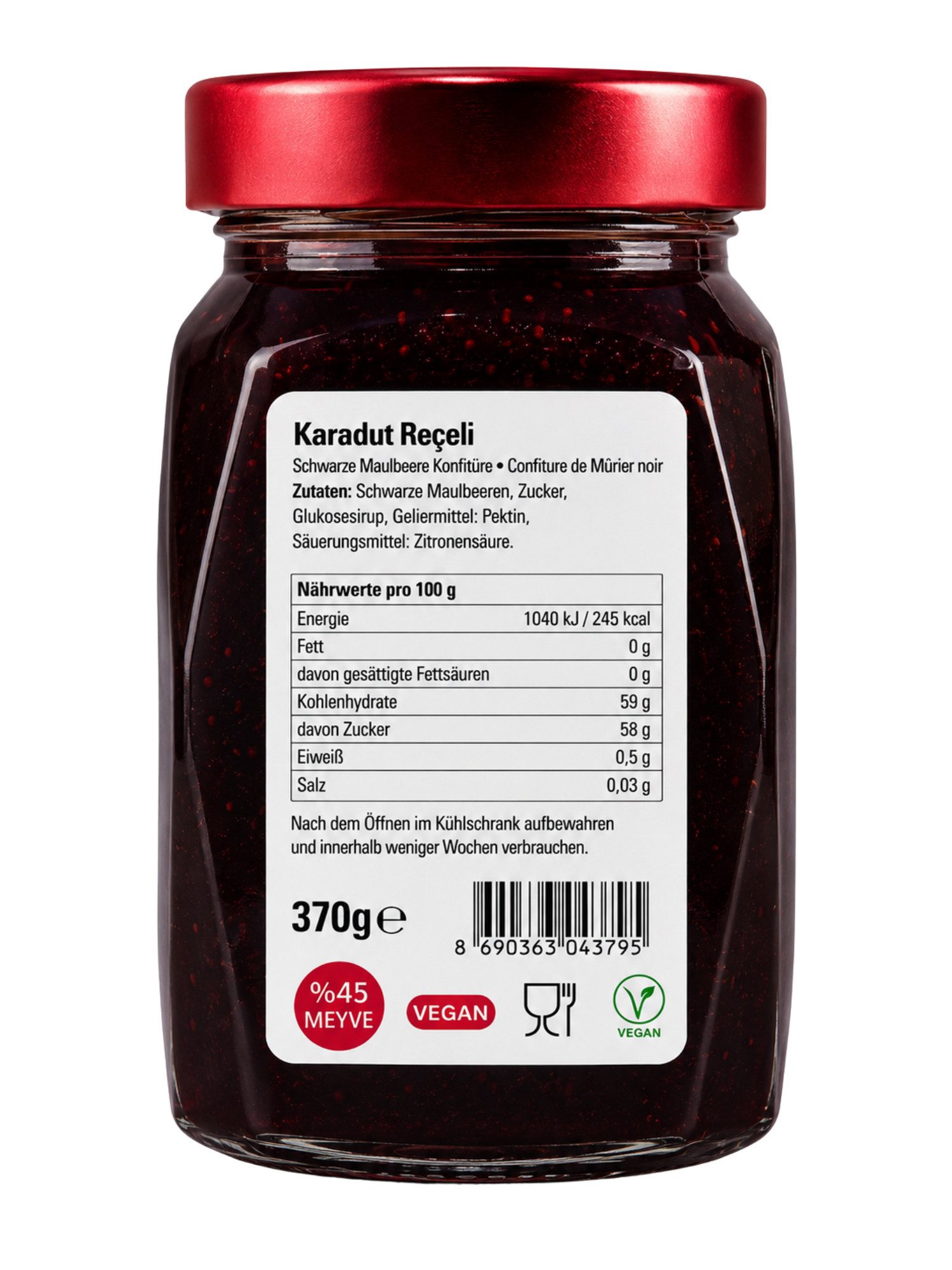 SERA FOOD Saucen Schwarze-Maulbeer-Konfitüre Extra 370 g – Fruchtaufstrich, 1 x 370 g, 1 St., 45 % Fruchtanteil, Premium Qualität – Bild 2 von 3