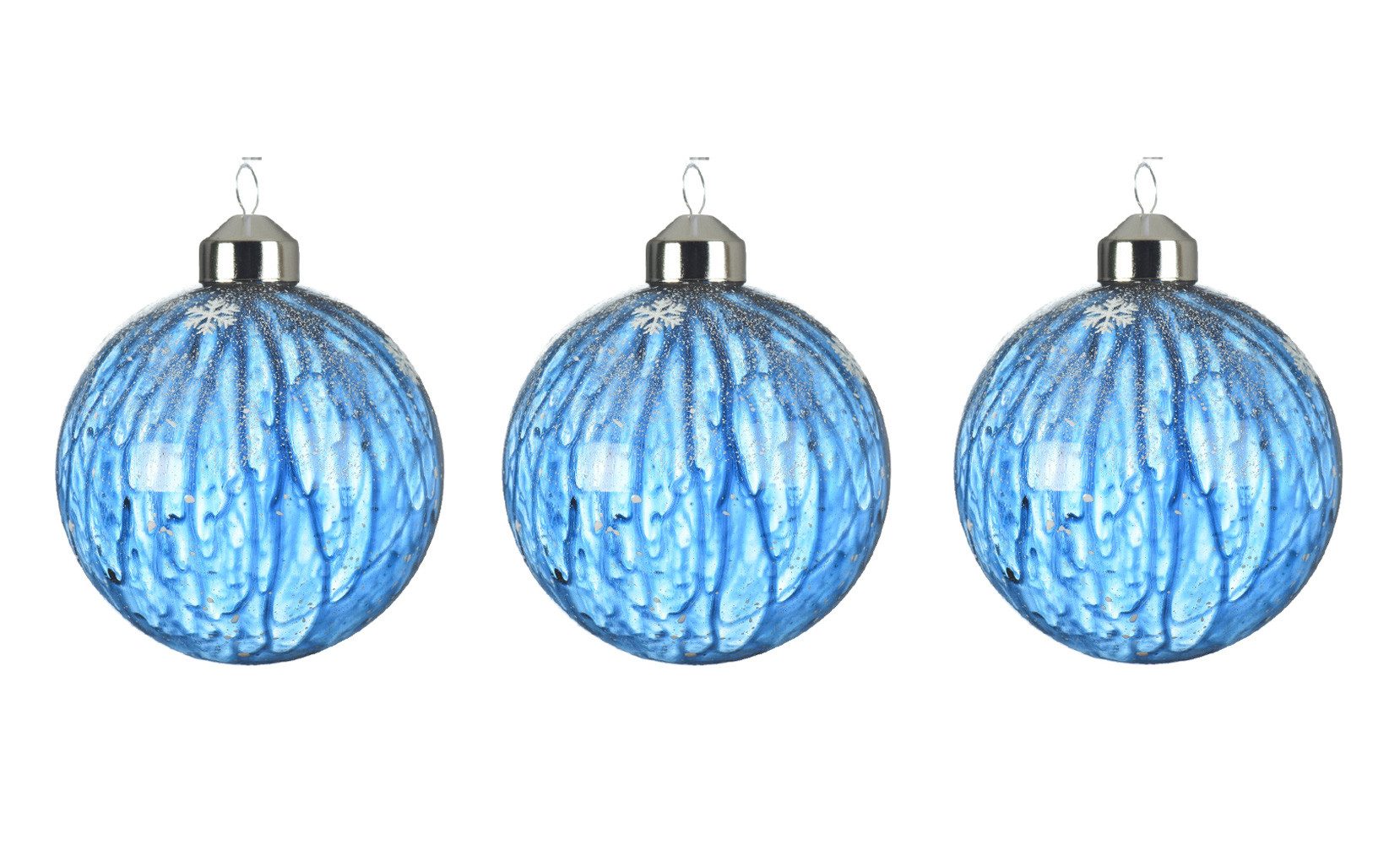 Kaemingk Weihnachtsbaumkugel, Weihnachtskugeln Glas 8cm Farbverlauf Schneeflocken 3er Set nachtblau