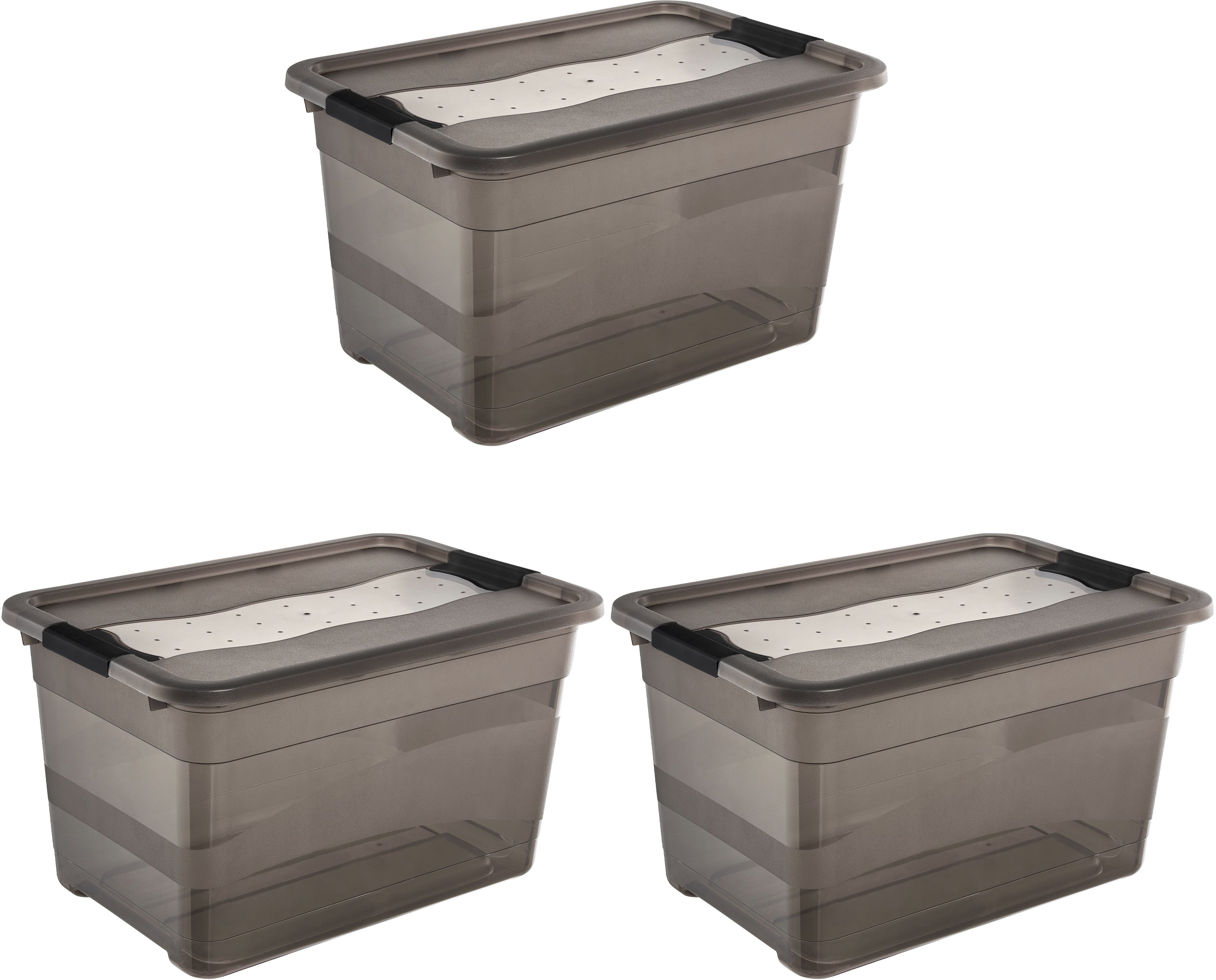 keeeper Aufbewahrungsbox Cornelia, 3er Set, 52 L, 59,5 x 39,5 x 34 cm (Set, 3 St), durch Clips verschließbar, Griffe am Boden