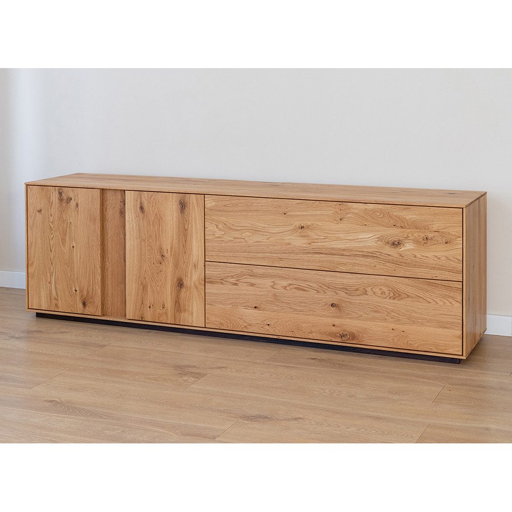 Lomadox Lowboard CARISOLO-163, 185 cm breit in Eiche massiv geölt, montiert, inkl. LED-Beleuchtung
