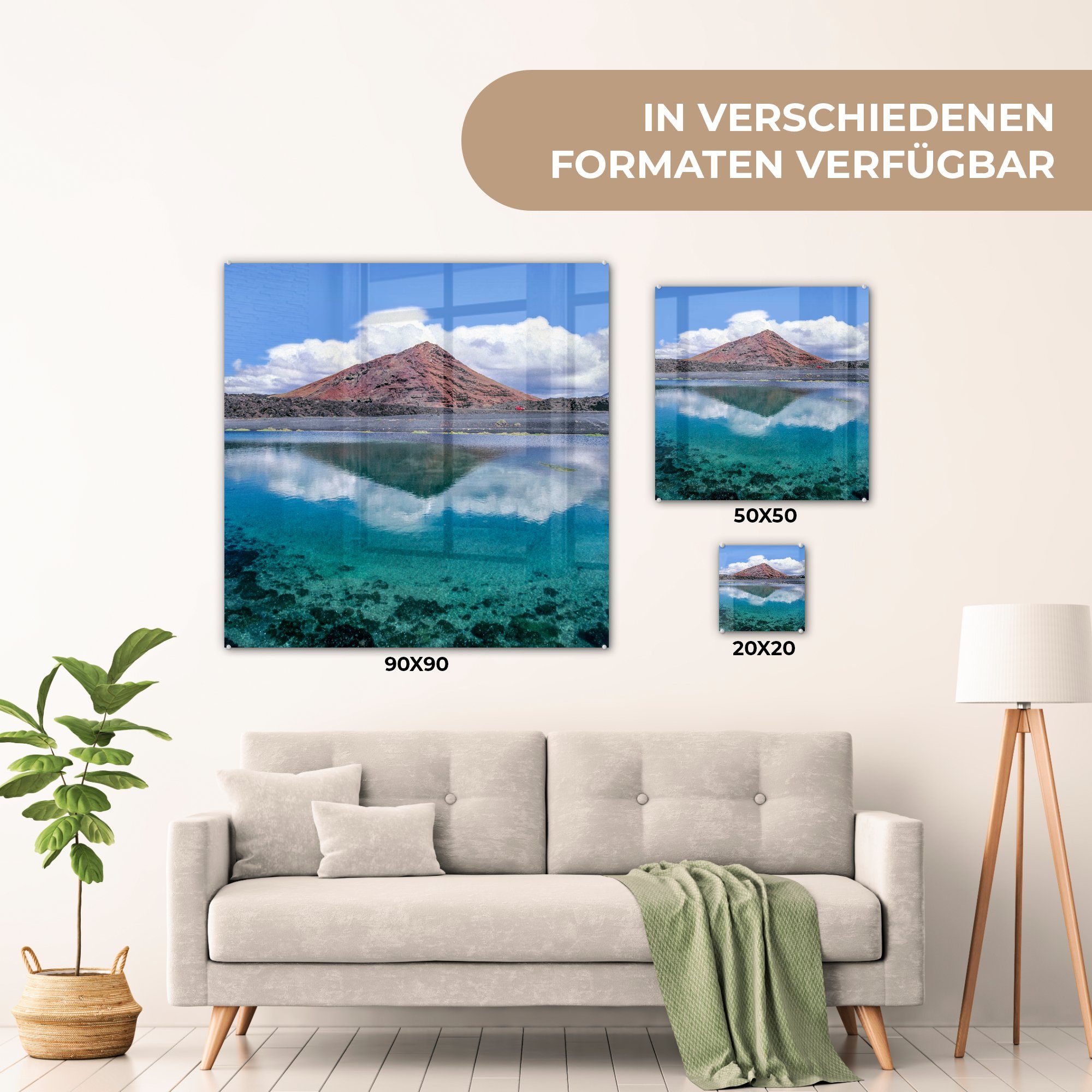 MuchoWow Acrylglasbild Laguna de Janubio Wandbild Glas Bilder auf Glas - - auf St), Foto (1 Lanzarote, Glasbilder - auf Wanddekoration