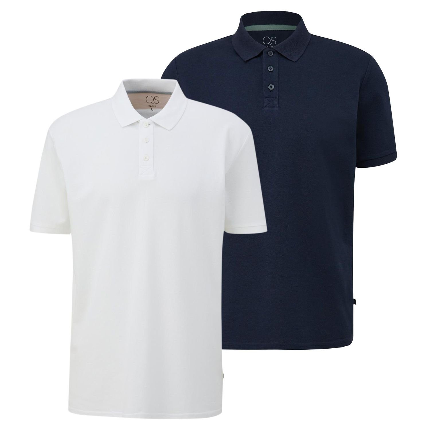 QS Poloshirt Polo-Shirt Kragen, Knöpfe, Regular fit, kurzarm, 2er Pack