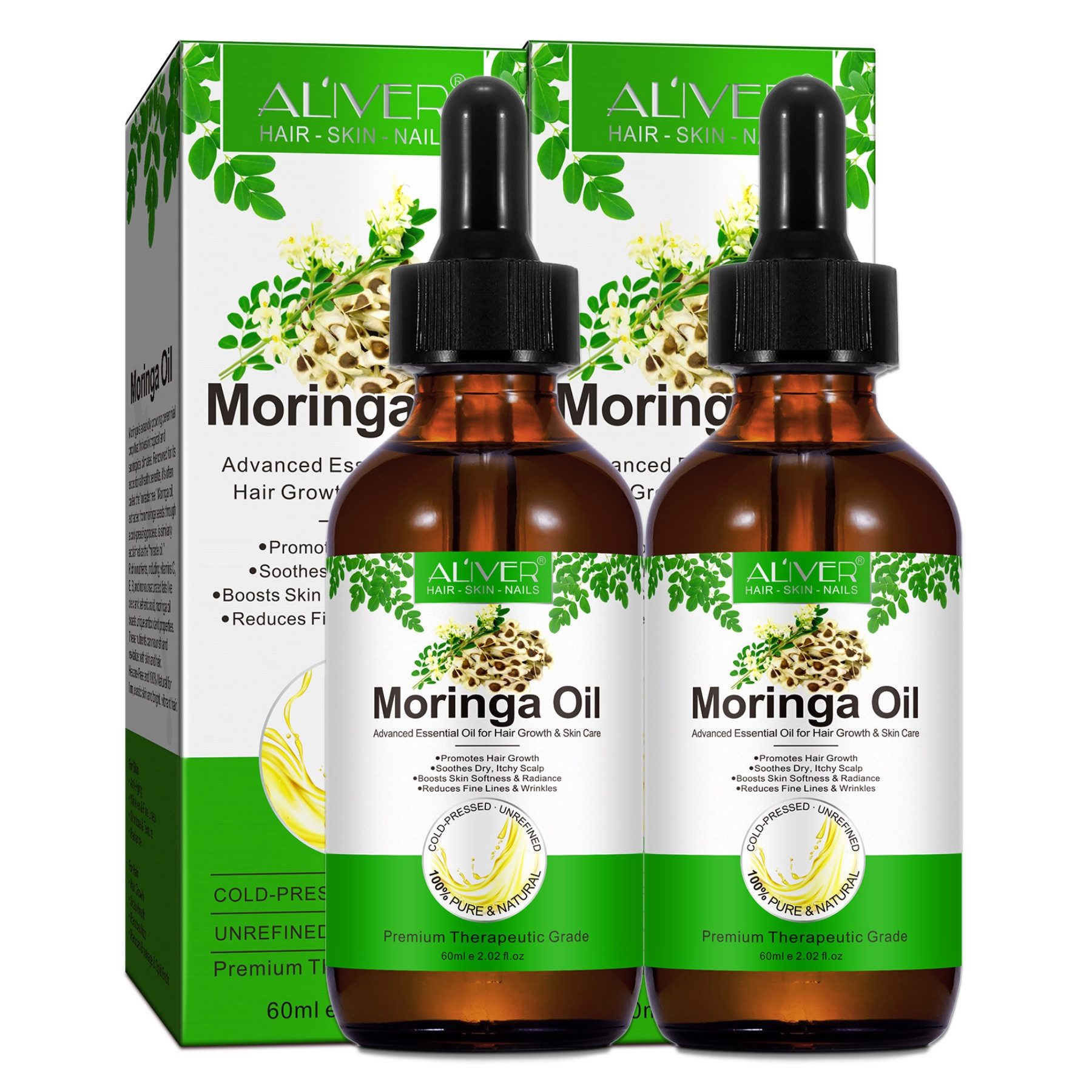 ALIVER Haaröl Moringa Öl Pflegeöl Haaröl Hautöl für Haare Haut Gesicht Natürlich, 2-tlg., Haaröl, Haarpflege, Hautpflege, Aliver