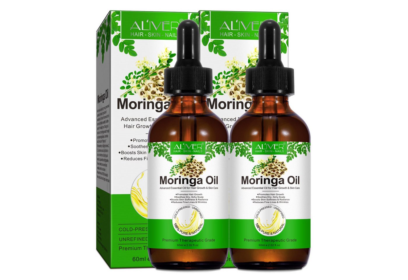 ALIVER Haaröl Moringa Öl Pflegeöl Haaröl Hautöl für Haare Haut Gesicht Natürlich, 2-tlg., Haaröl, Haarpflege, Hautpflege, Aliver