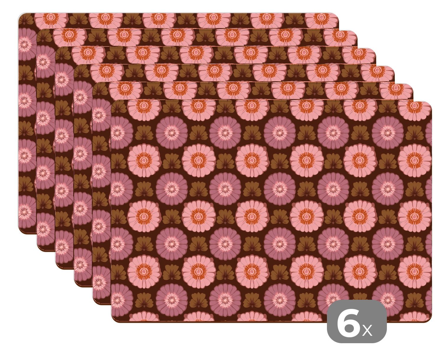 MuchoWow Platzset Retro - Gänseblümchen - Rosa, (6-St), Platzsets, Tischset, Abwaschbar, Tischsets, Platzdeckchen