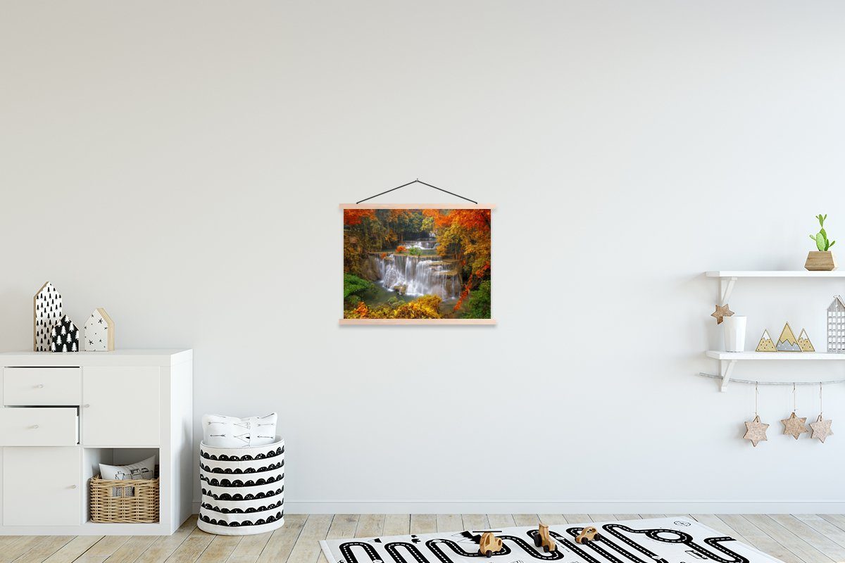 MuchoWow Poster Bäume - Wasserfall - Herbst, (1 St), Posterleiste, Textilposter für Wohnzimmer, Bilderleiste, Magnetisch