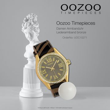 OOZOO Quarzuhr Oozoo Damen Armbanduhr Timepieces Analog, (Analoguhr), Damenuhr rund, groß (ca. 40mm) Lederarmband bronze, schwarz