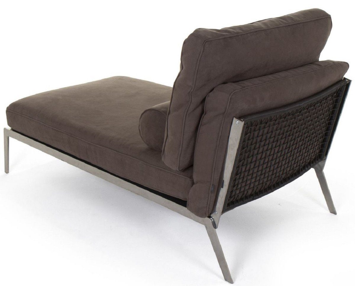 Luxus Chaiselongue Leder Relax Luxus Möbel Padrino H. - Nubuk mit / x Wildleder Kissen Chaiselongue cm Wohnzimmer Silber Liege 80 Wohnzimmer - 85 160 Casa x Braun