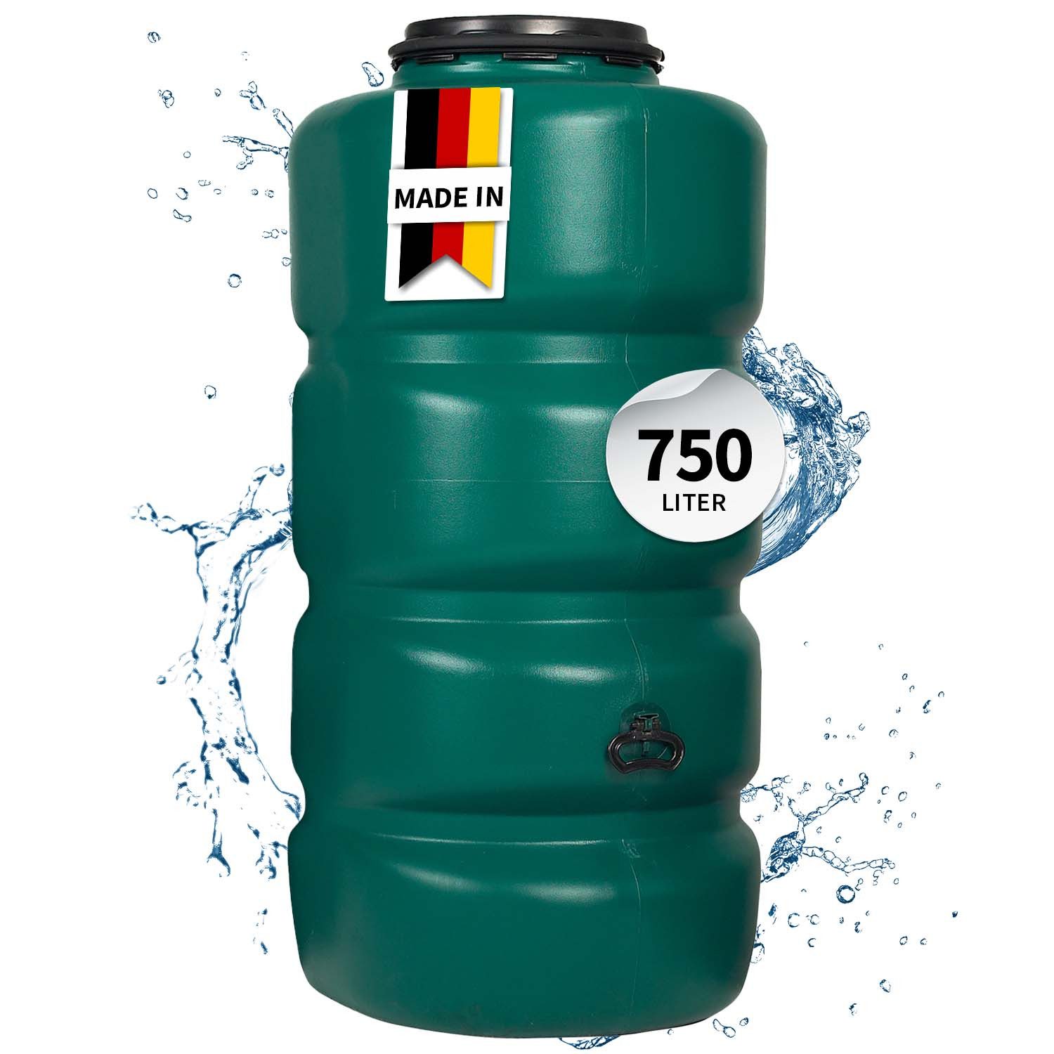 GARANTIA Regentonne Gartentank 750 Liter dunkelgrün inkl. Klarsichtschlauch