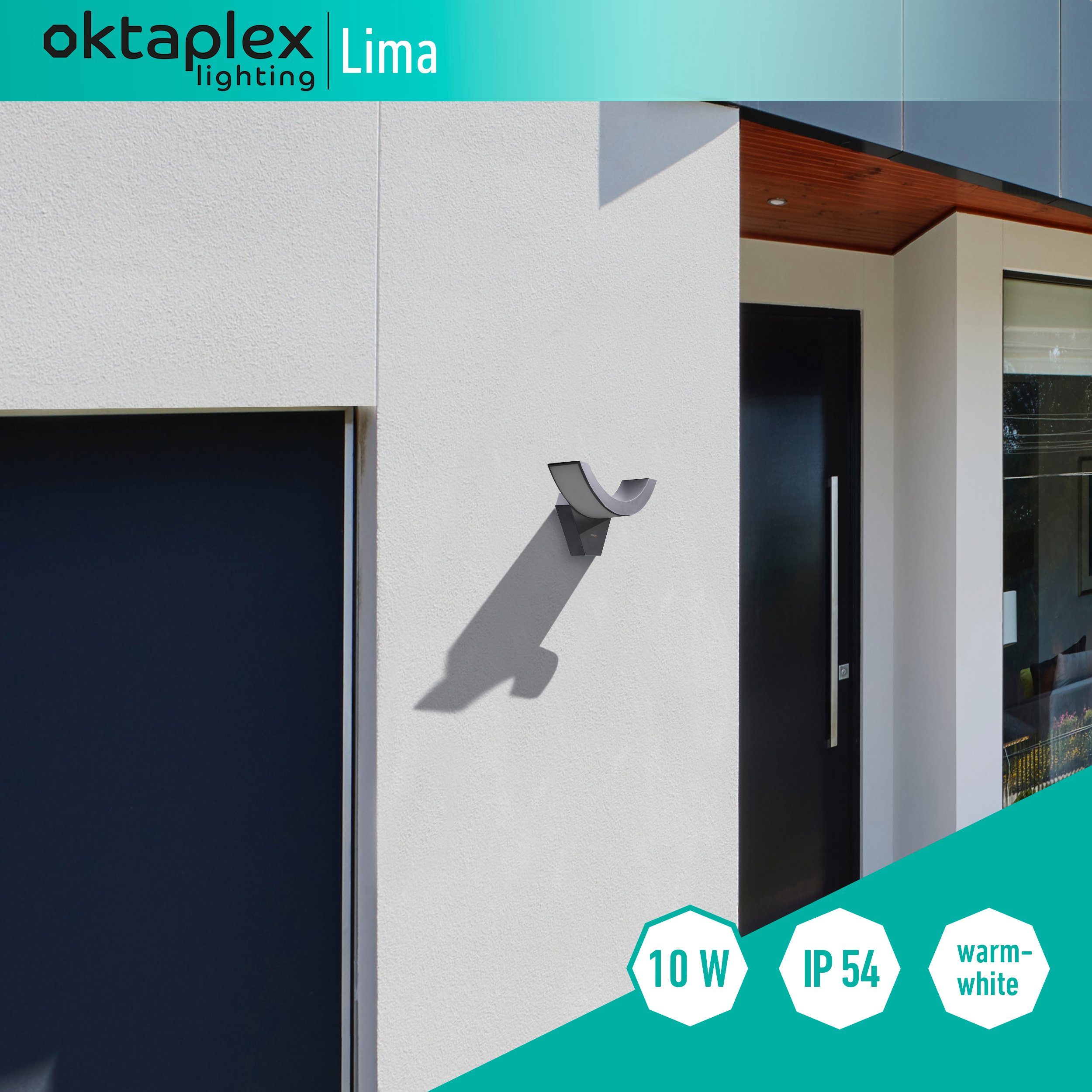 Lima, Aussenleuchte Außen-Wandleuchte Licht, Bewegungsmelder, integriert, LED Lumen IP54 ohne fest warmweißes Oktaplex anthrazit LED 750 lighting