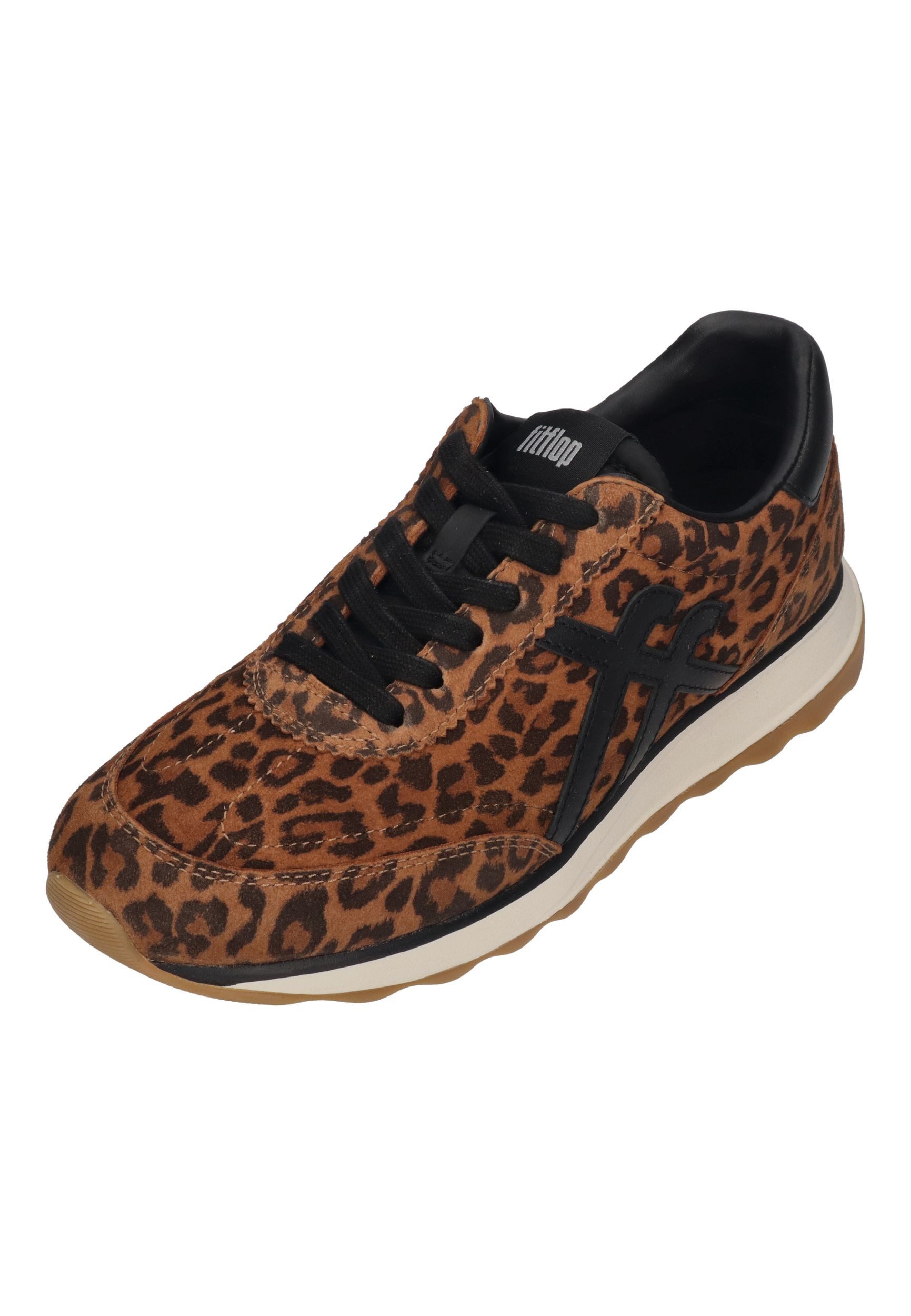 Fitflop RETRO-Q FF SUEDE LEOPARD TRAINERS Sneaker Tan Black