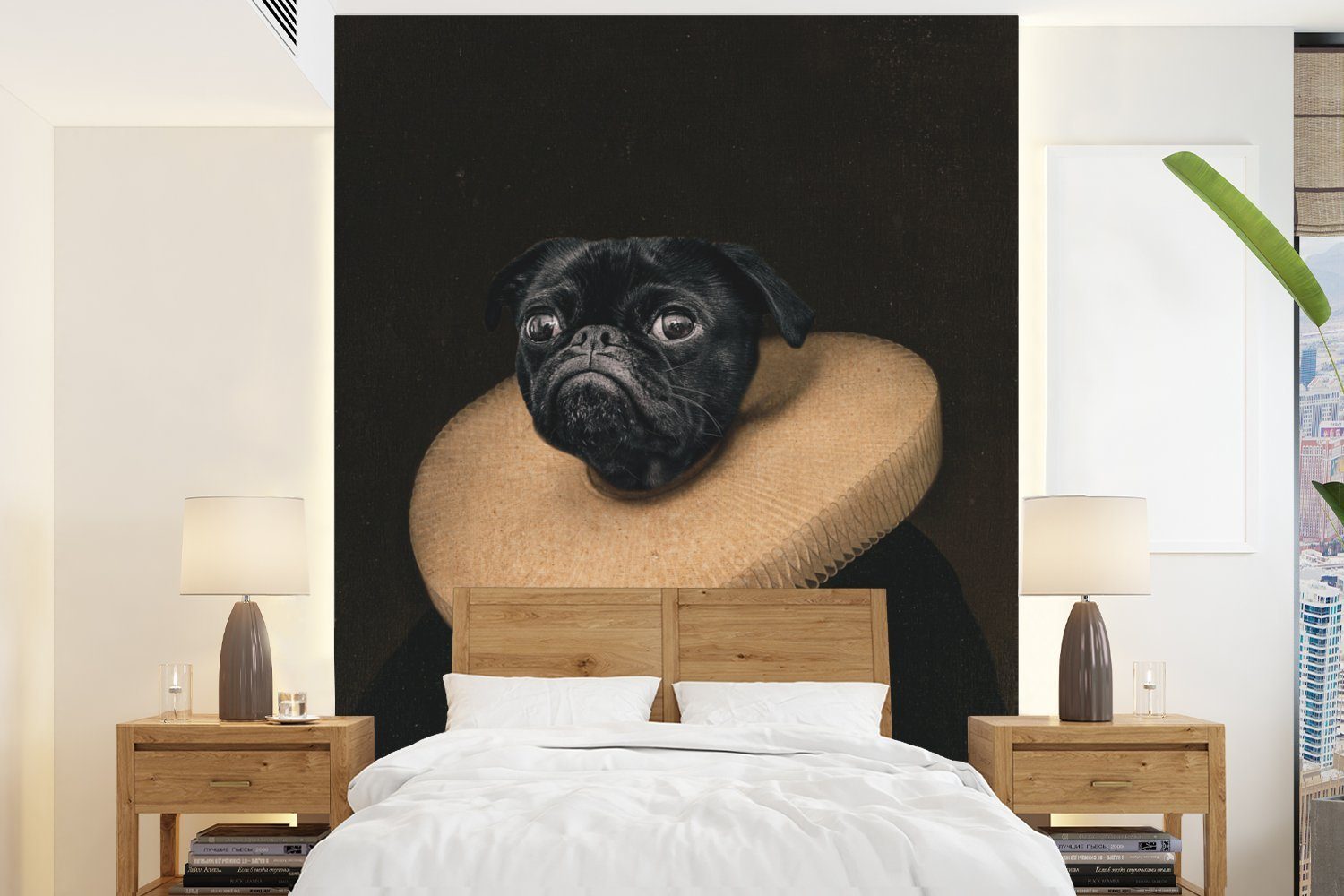Malerei Meister, Tapete Montagefertig bedruckt, MuchoWow Wohnzimmer, Hund für Fototapete Alte Matt, - Wandtapete (4 - St), Vinyl