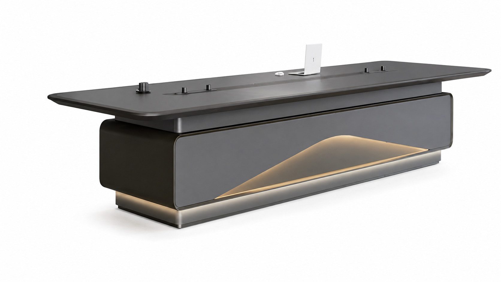JVmoebel Konferenztisch Eleganter grauer Tisch mit LED-Beleuchtung und Kab