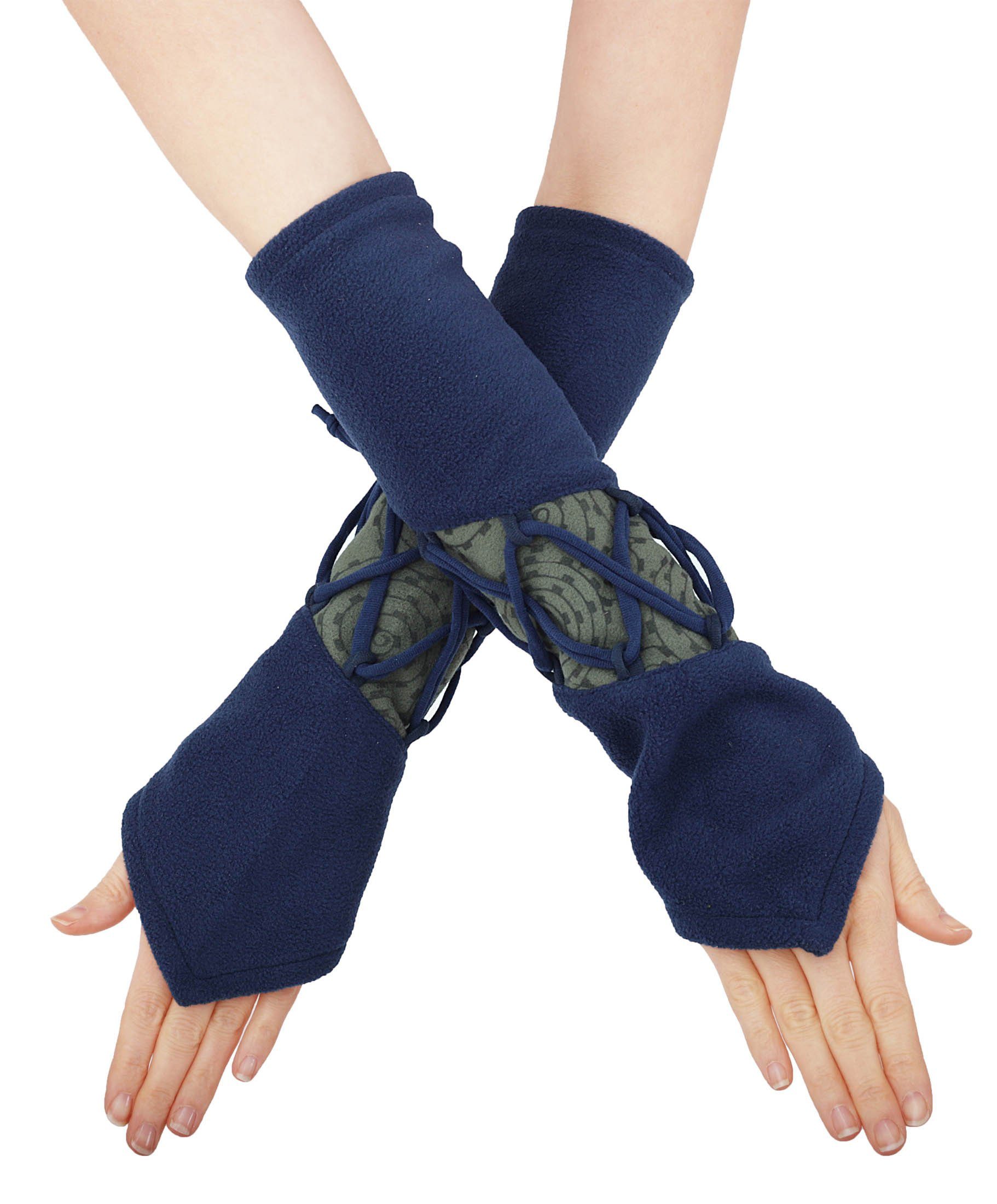 PUREWONDER Armstulpen Pulswärmer Handstulpen mit (1 hw4 Paar) Schnürung Fleece aus Blau