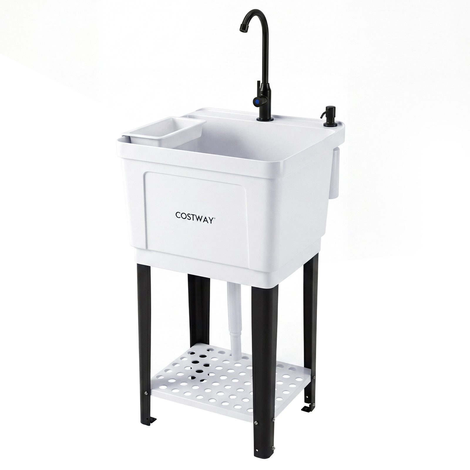 COSTWAY Waschbecken, Mit 360° drehbarem Wasserhahn & unterem Ablagefach