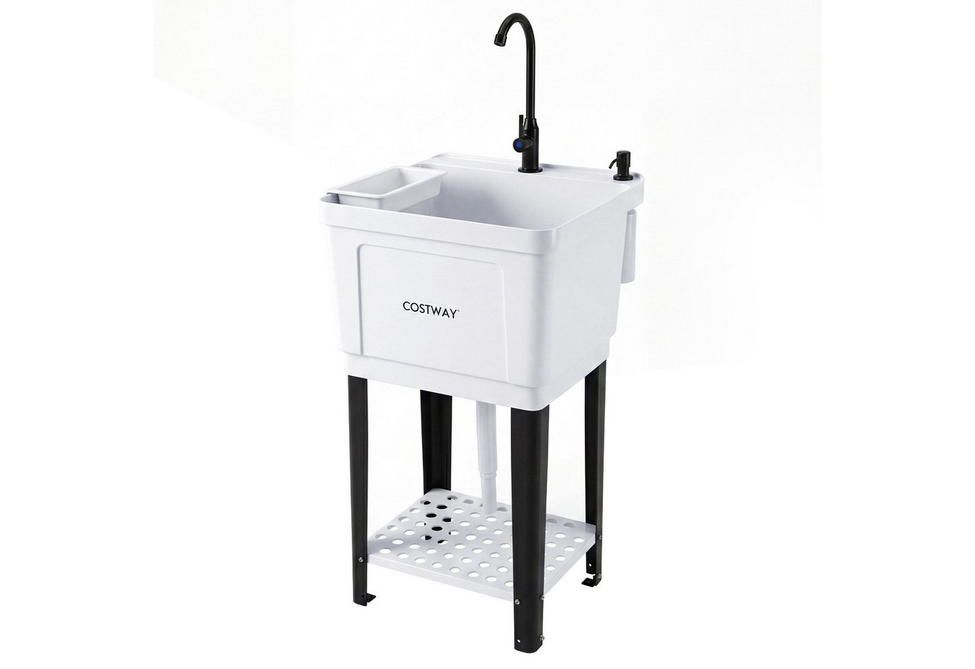 COSTWAY Waschbecken, Mit 360° drehbarem Wasserhahn & unterem Ablagefach