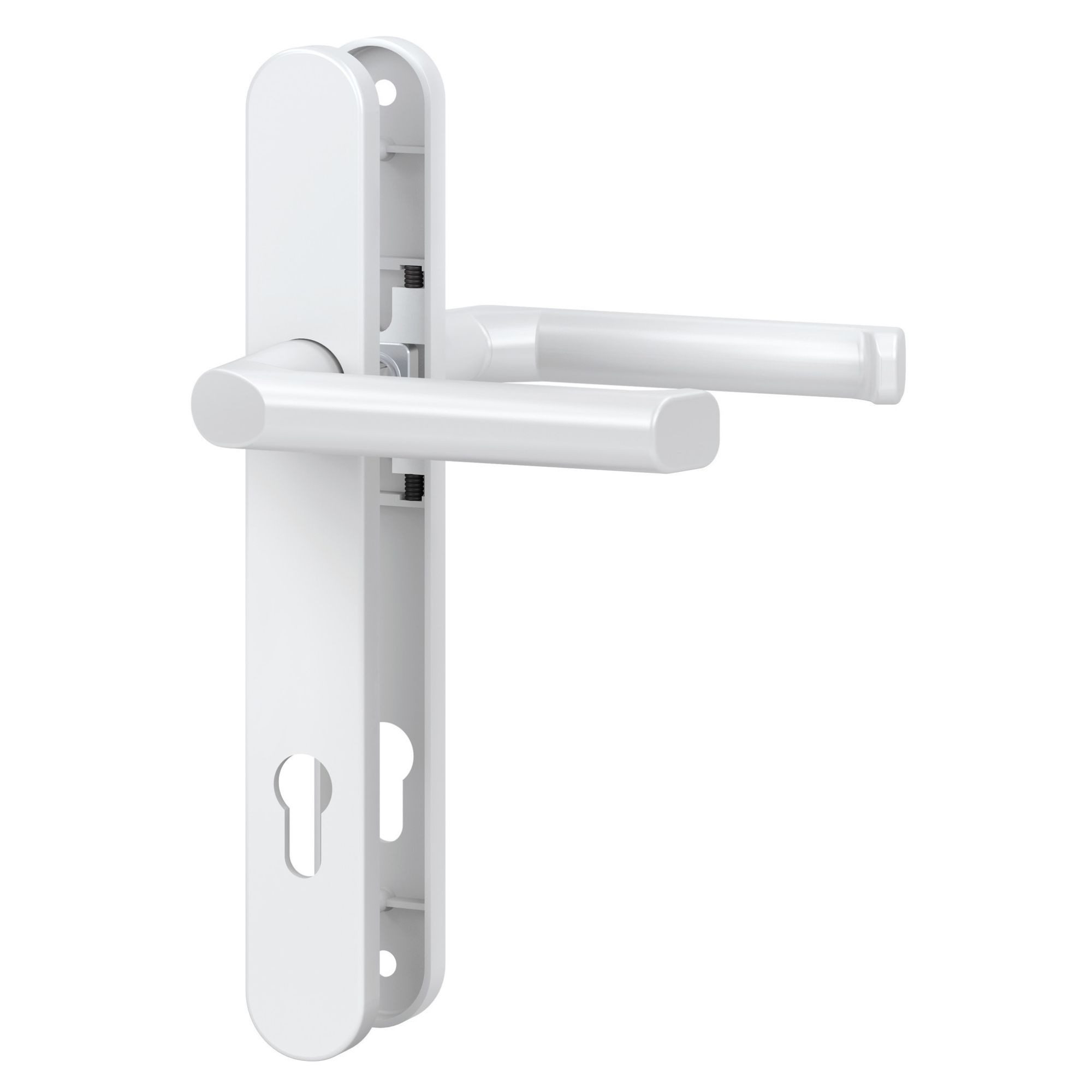 BASI Türbeschlag Schmalrahmen-Garnitur PZ 92/8 mm, AluTürbeschlag (Packung), Weiß, für 45-82 mm Türstärke, rundes Langschild, PZ-Lochung