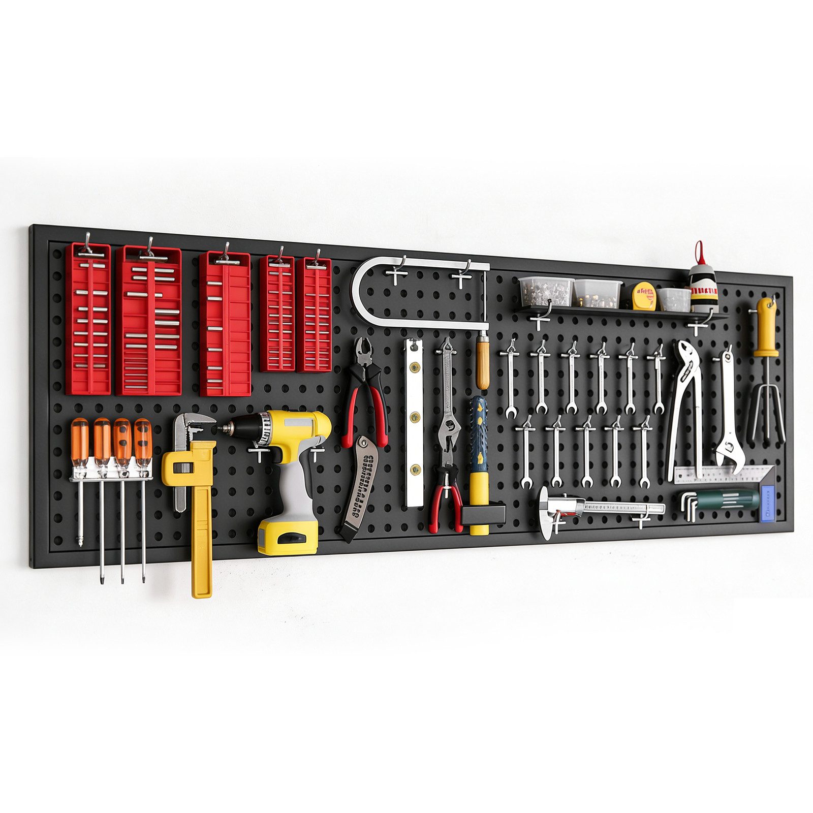 BlingBin Lochwand Stecktafel-Wandpaneele aus Metall,Stecktafelplatten, 1 Stk., mit 10 Haken, (1 Stk, 1-tlg., 120x40/60cm,Schwarz,Lochplatten Set Mit 100kg Tragfähigkeit), Wand-Organizer für Heimbüro, Bastelraum, Küche, Garage, Werkstatt