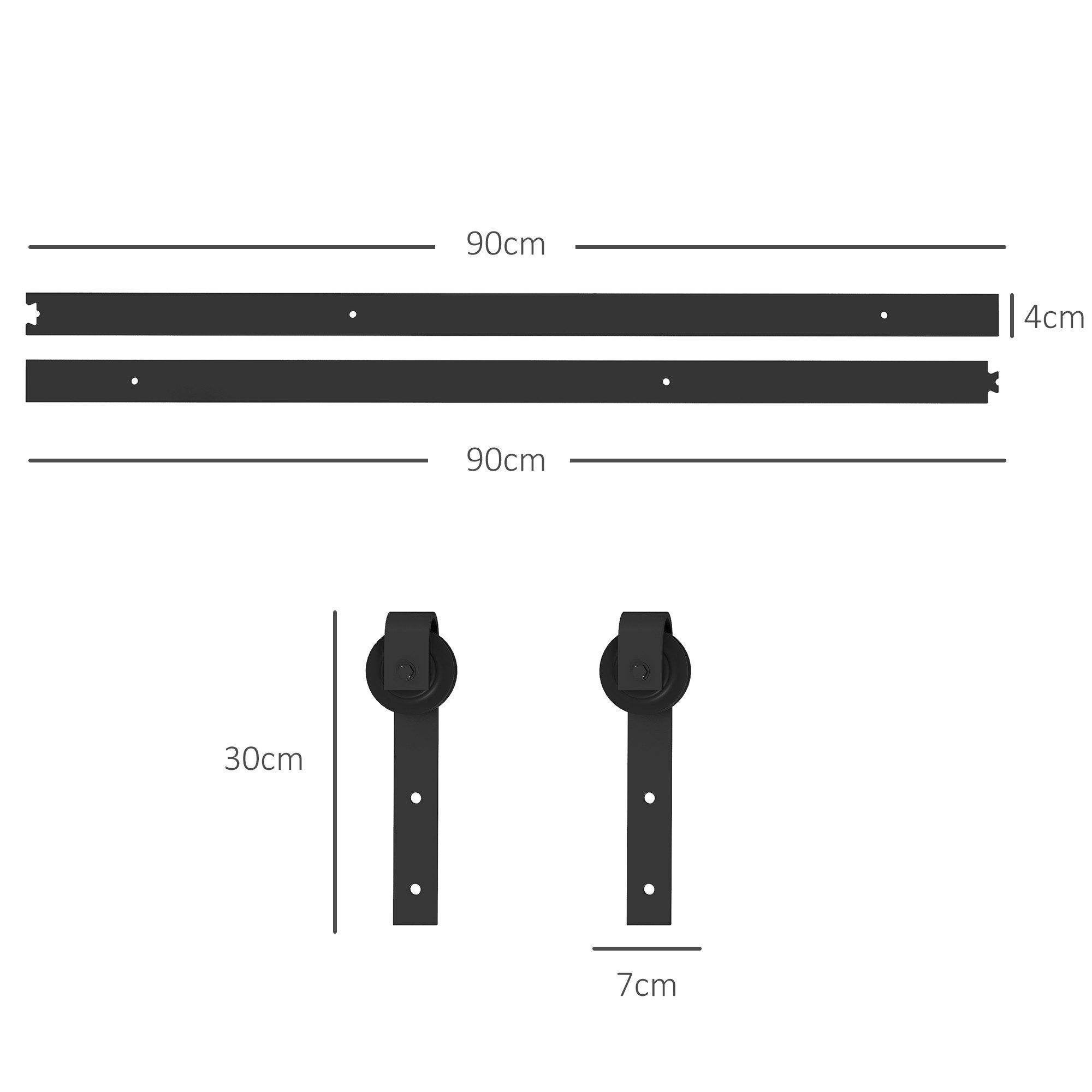 HOMCOM Türbeschlag Schiebetüren-Beschlagsatz 183 cm Komplett-Set, Schiebetürsystem (Zubehör für Schiebetüren, 1 St., Beschläge für Schiebetüren), Stahl, Schwarz