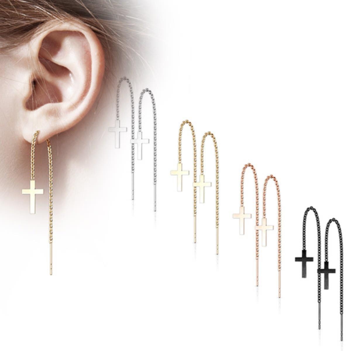 Order & Smile Schmuck Paar Ohrhänger Kreuz Durchzieher Ohrringe Edelstahl K günstig online kaufen