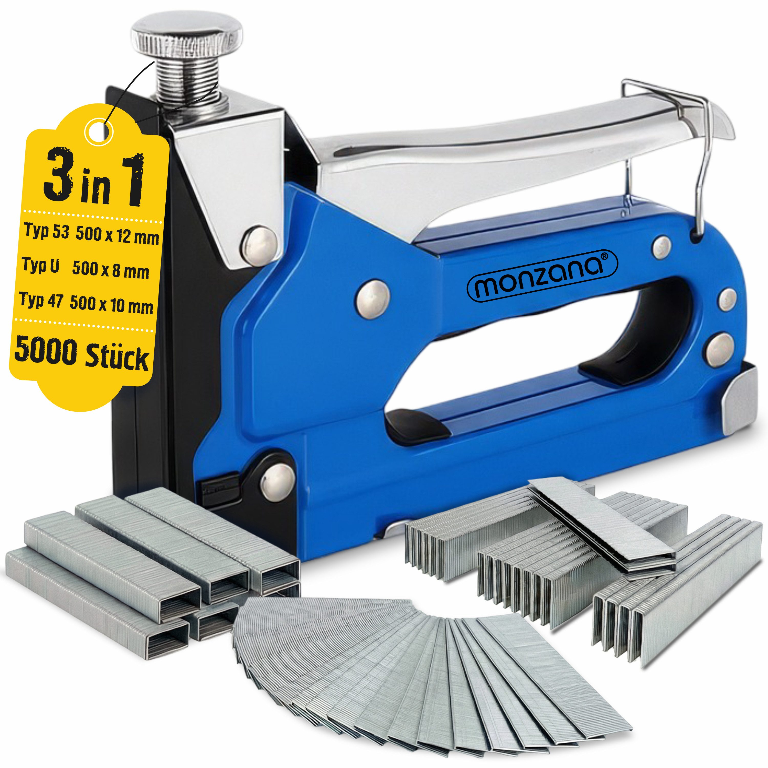monzana Handtacker Monzana, 3in1 Tacker 1500 tlg Klammern & Nägel stufenlos einstellbare