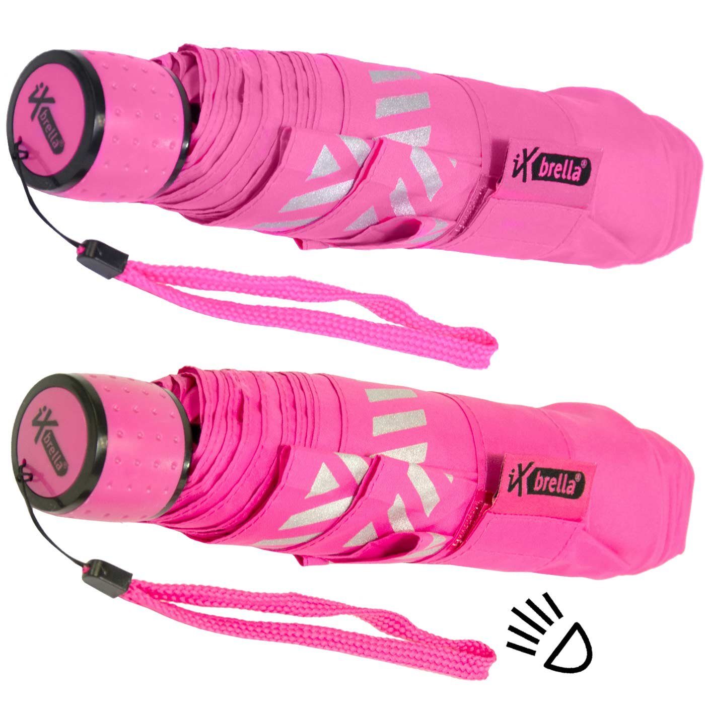 extra Safety reflektierend Mini Reflex Taschenregenschirm neon-pink Kinderschirm leicht, iX-brella