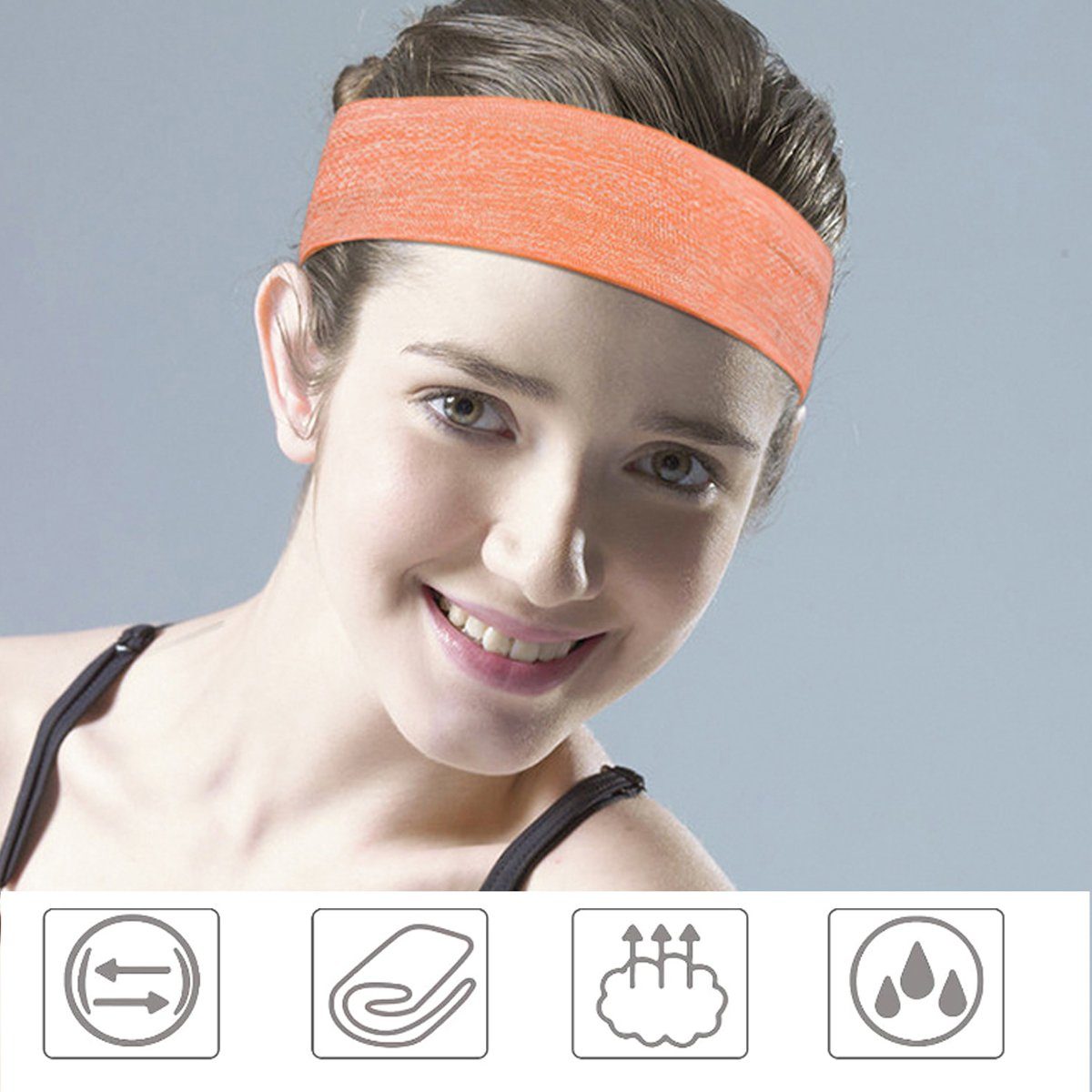 Jormftte Haarband Stirnband Damen Dünn Fitnessstudio für Golf Schweißbänder Laufen Yoga lila+orange+himmelblau