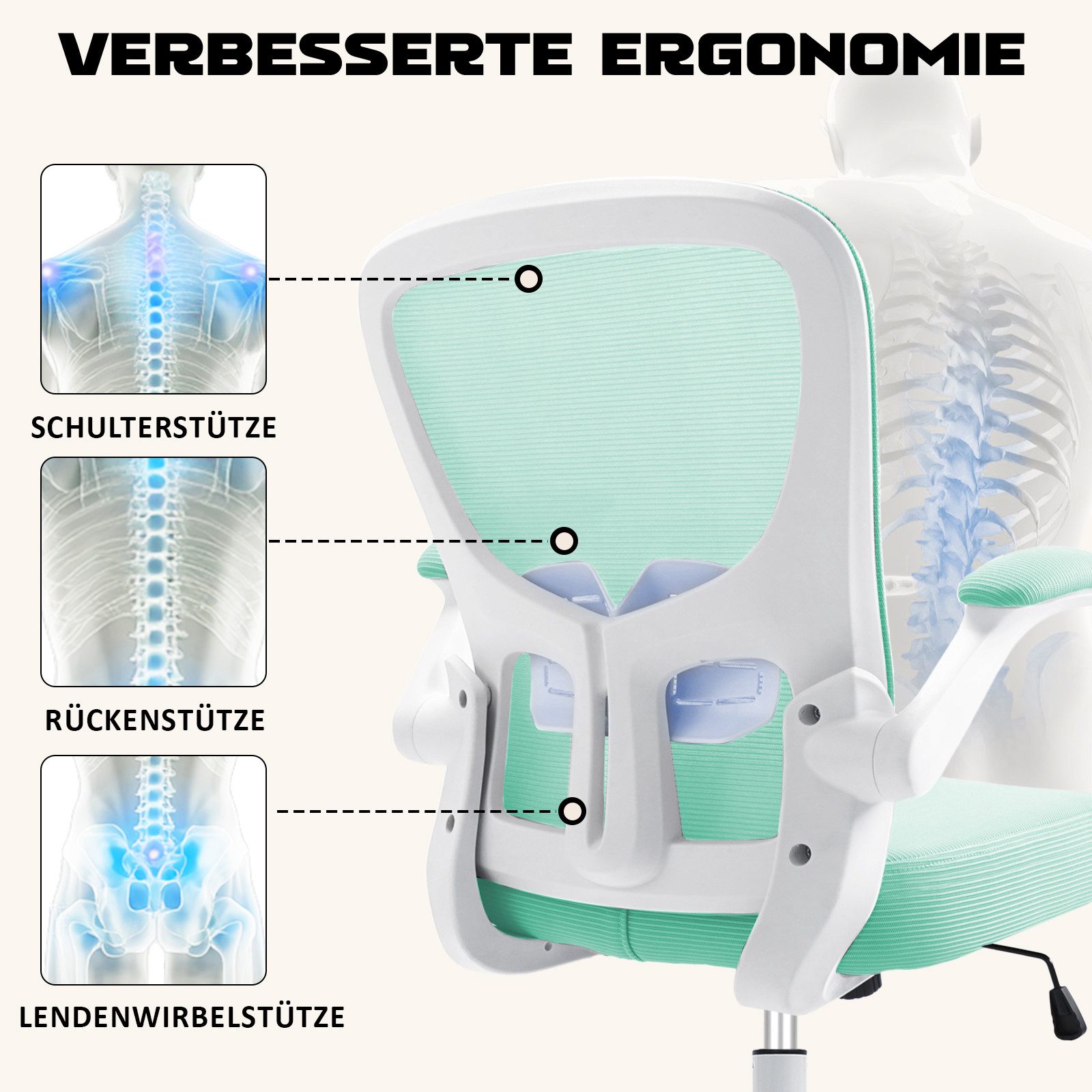 Durrafy Bürostuhl Ergonomischer Bürostuhl,Schreibtischstuhl mit klappbaren günstig online kaufen