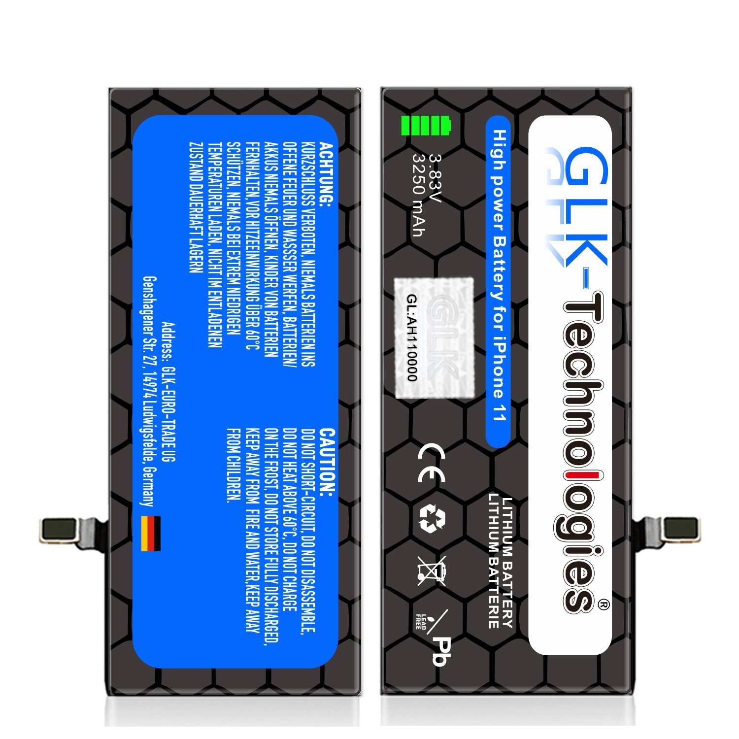 V) Apple für Akku iPhone 2X GLK-Technologies inkl. Power 3250 High 11 Smartphone-Akku mAh Ersatz (3,8 Klebebandsätze