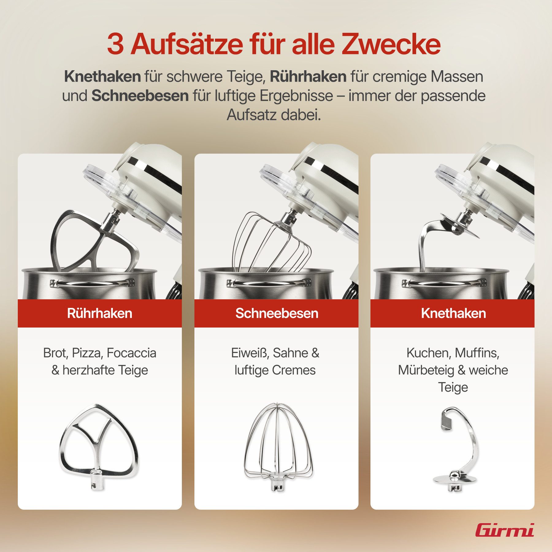 Girmi Küchenmaschine IM5001 Gastronomo Plus IM50, Planetenrührwerk, 2200 W, 8 l Schüssel, 8 l Edelstahl-Schüssel, 6 Stufen, Pulse, bis 3 kg Teig, Zubehör – Bild 5 von 5