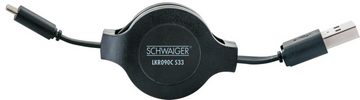 Schwaiger Ausziehbarer Ladekabel 0,8 m USB Typ C Verlängerungskabel Schwarz Smartphone-Ladegerät
