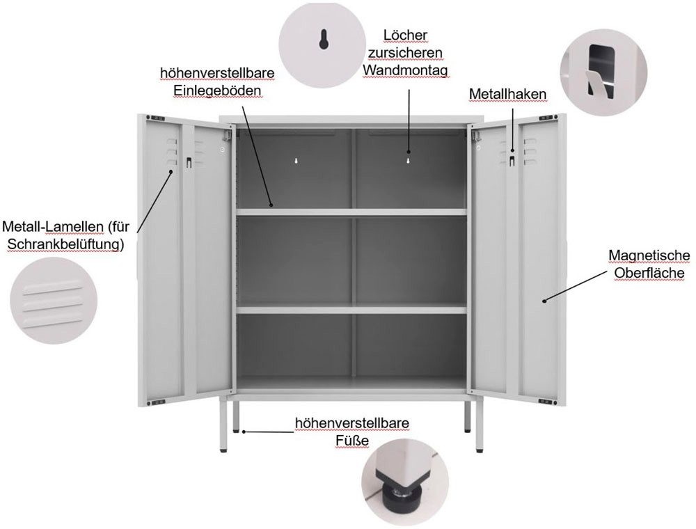 OTTO home Wäscheschrank Siena Metallschrank Stahlschrank Mehrzweckschrank Beistellschrank (Breite 80cm, idealer Wäscheschrank im Loft Design) Bestseller Stahlschrank Kommode mit 2 Türen