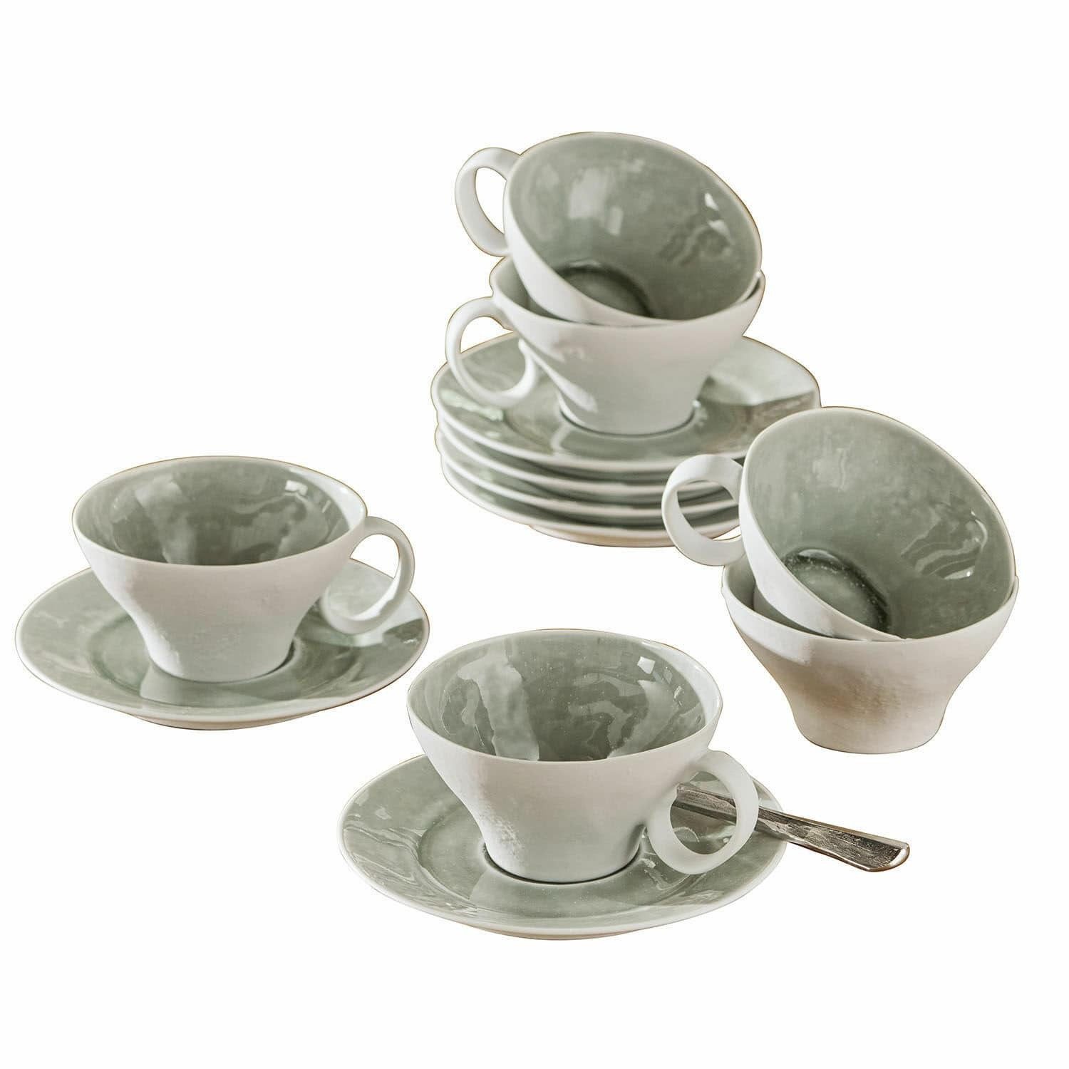 Mirabeau Geschirr-Set Tasse mit Untertasse 6er Set Braganza grün, Porzellan