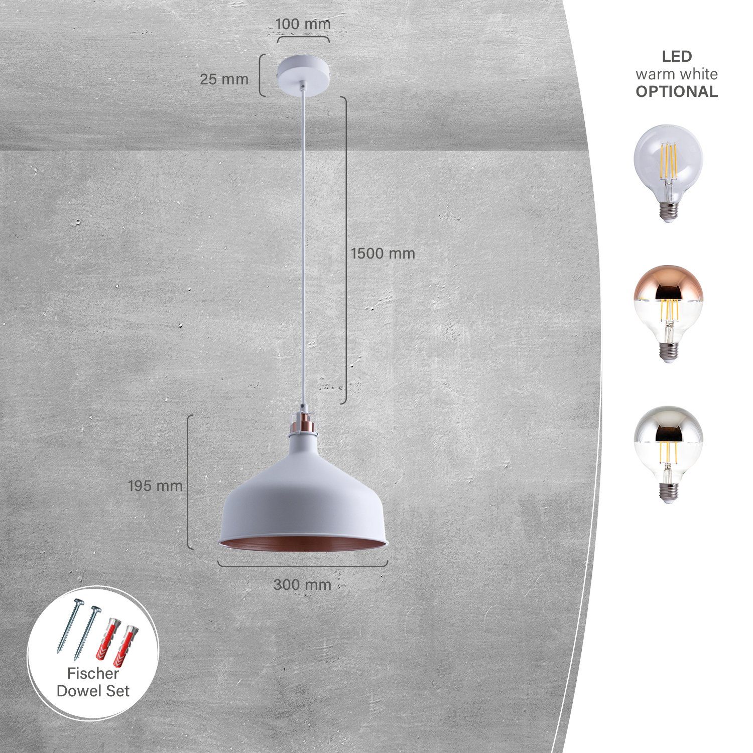 Hängelampe Esstischlampe Paco Pendelleuchte Esszimmer Leuchtmittel, Industrial Hängend JAMES, Küchenlampe ohne Home