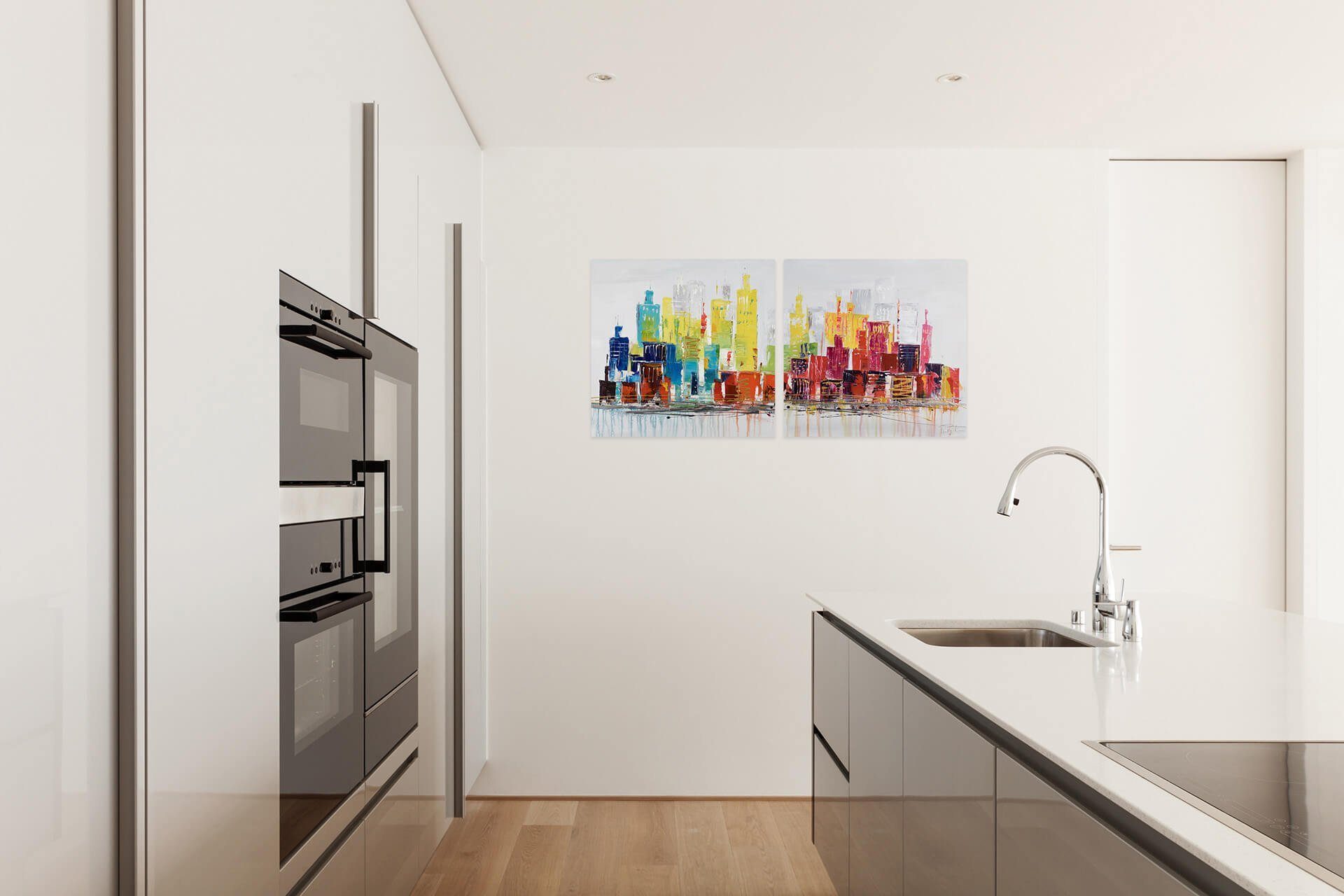 KUNSTLOFT Gemälde City of Lights Wandbild HANDGEMALT cm, Wohnzimmer 100% 120x60 Leinwandbild