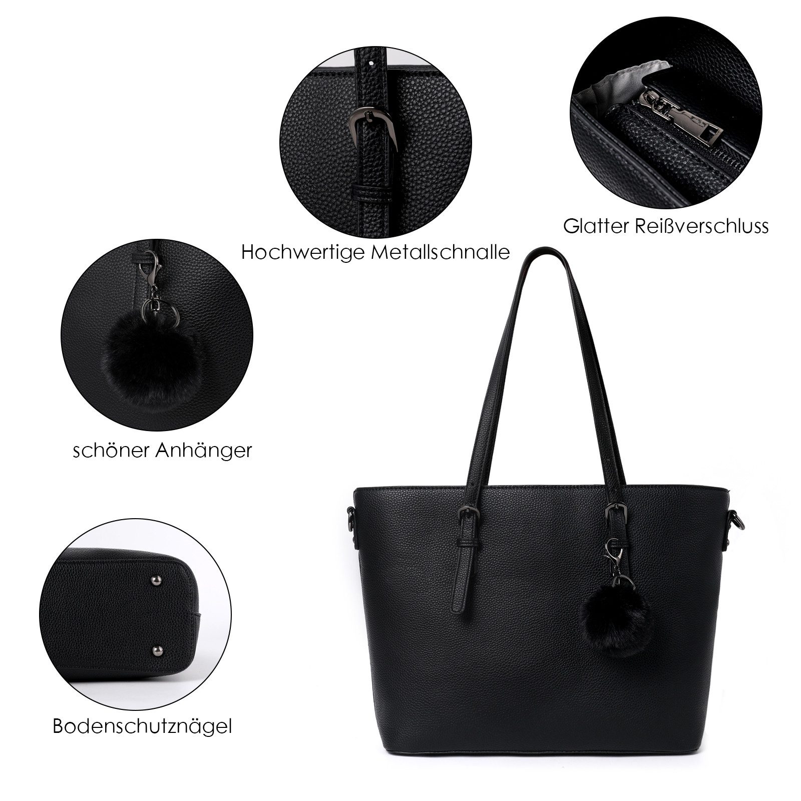 TAN.TOMI Shopper Damen Handtasche mit Geldbörse und Schlüsselanhänger (Groß Damen Handtasche), Geschenke für Frauen in schlichter Optik