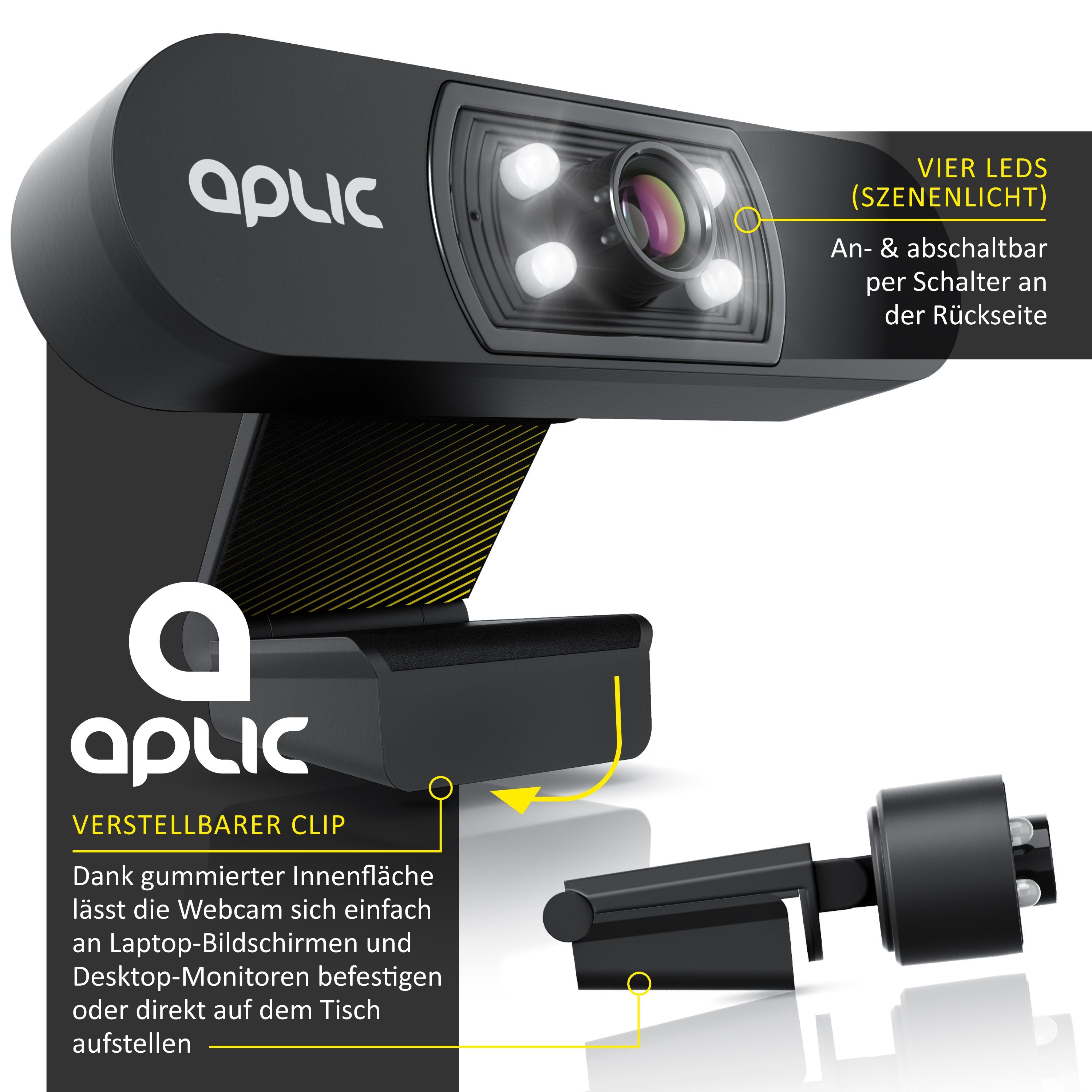 Aplic Full HD-Webcam (Full HD, Webcam - 1920x1080P @ 25 Hz 4 Hilfslichter /  Szenelicht– 5P Linse – Mikrofon) online kaufen | OTTO