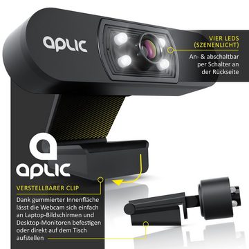 Aplic Full HD-Webcam (Full HD, 1920x1080P @ 25 Hz, 4 Hilfslichter / Szenelicht, 5P Linse, Mikrofon)