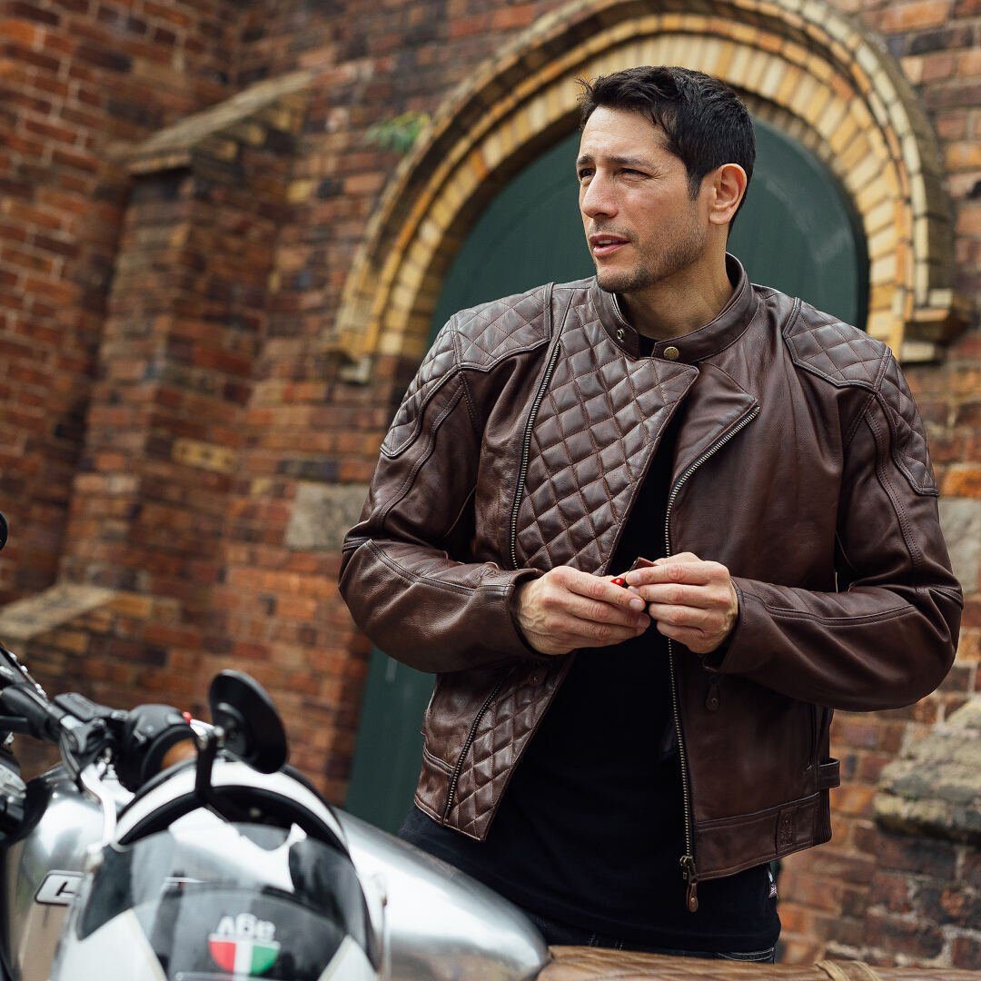 Merlin Motorradjacke Chester D3O Cafe Motorrad Lederjacke Atmungsaktiv protektoren herausnehmbares reißverschluss