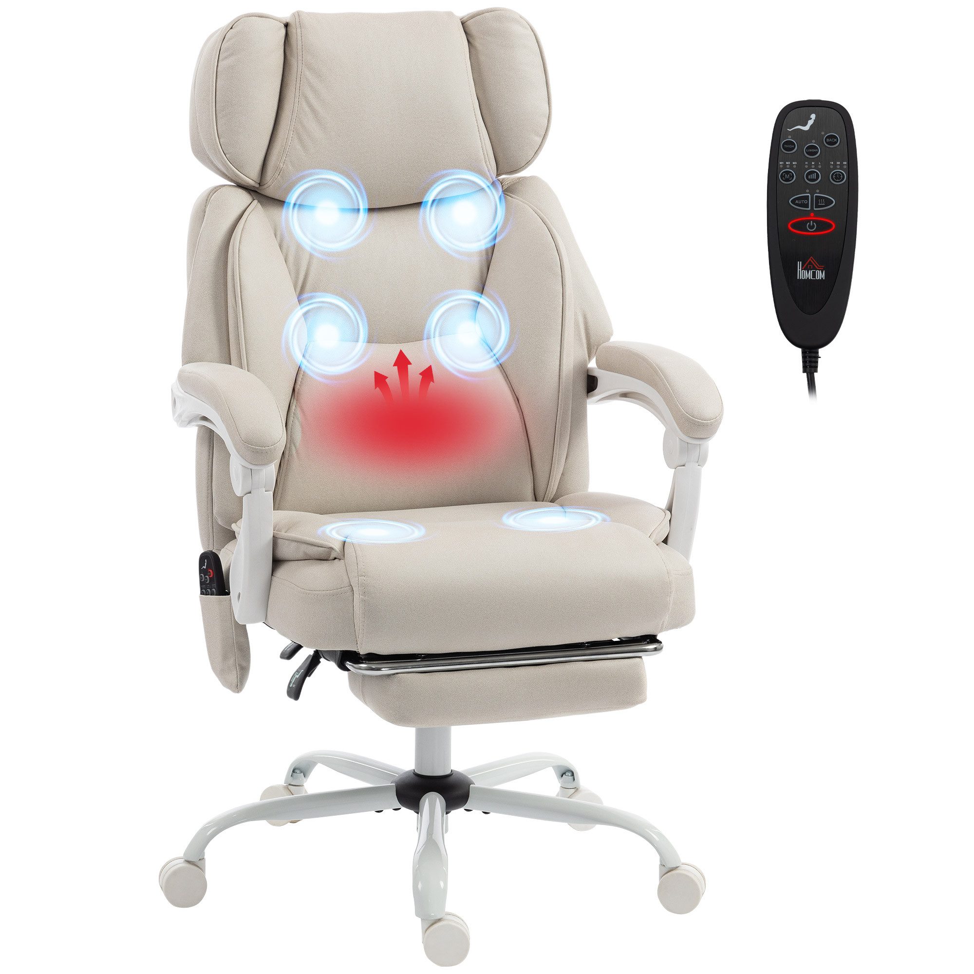HOMCOM Schreibtischstuhl Ergonomisch Bürostuhl (Computerstuhl, 1 St), 6-Punkt-Massage, Heizfunktion, Fußstütze