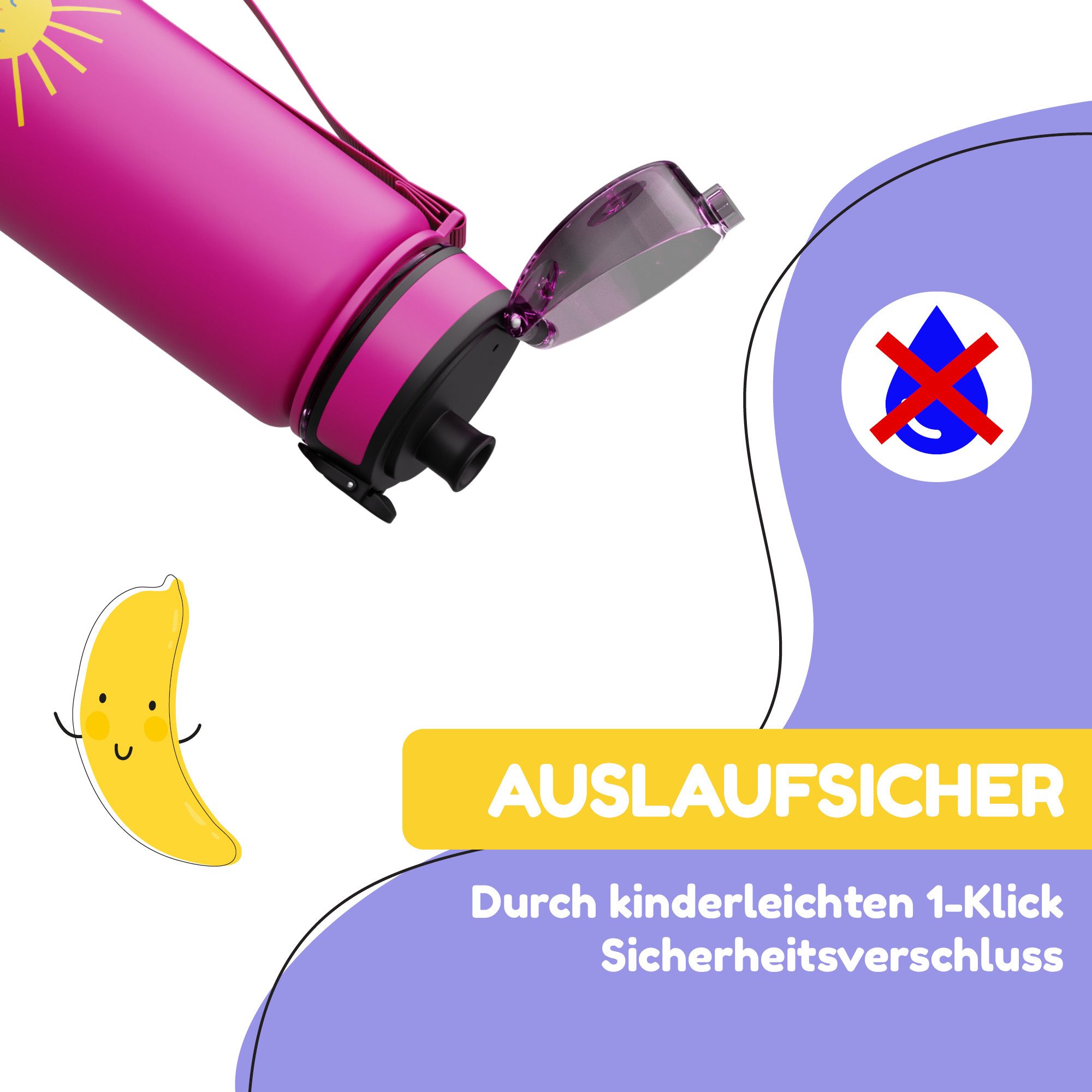 Klarstein Trinkflasche schmatzfatz Trinkflasche, Kinderflasche 500 ml Kindergarten Outdoor Schule Sport