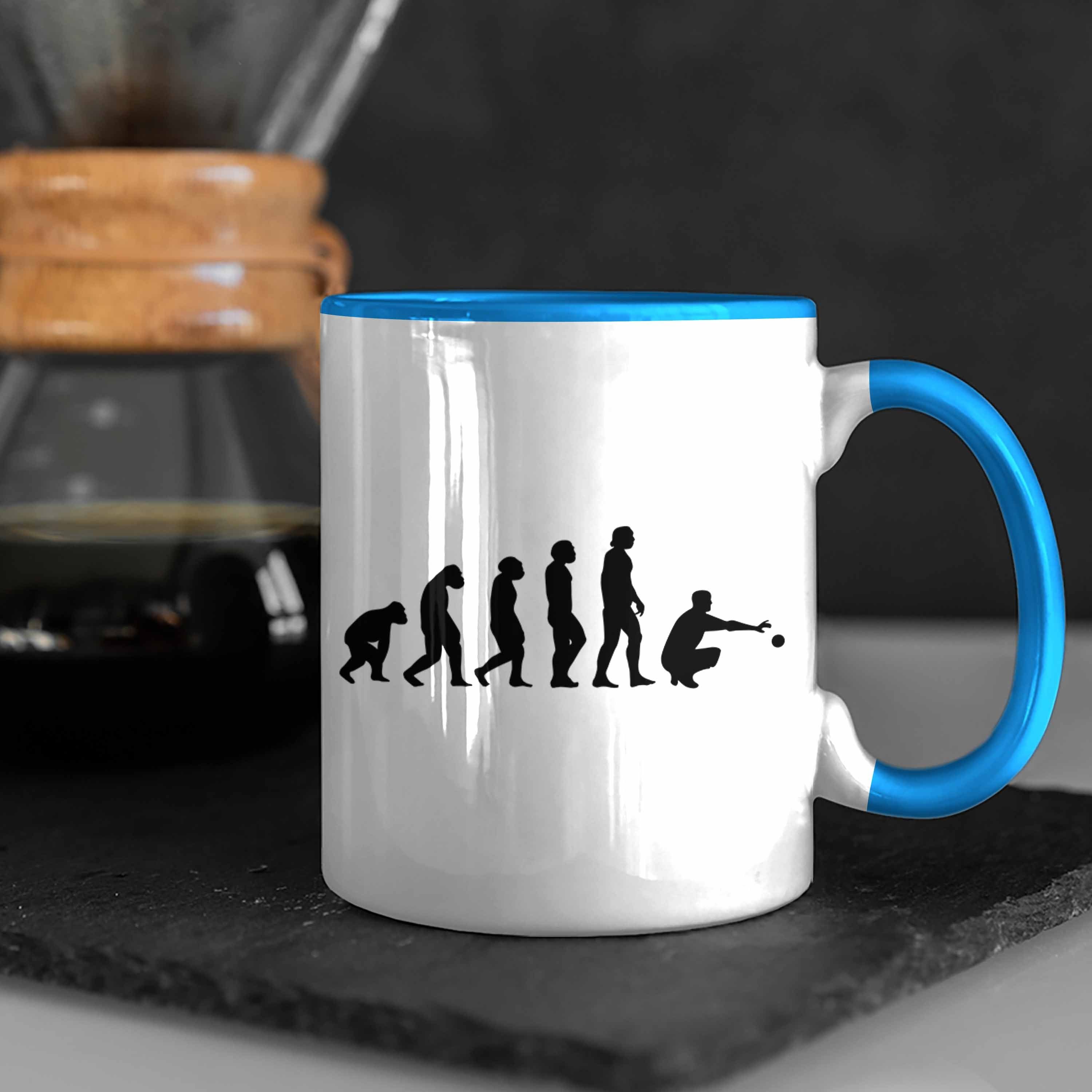 Tasse Trendation Evolution Boule-Spieler Tasse Boule Boule Geschenk Spruch Blau Geschenkidee